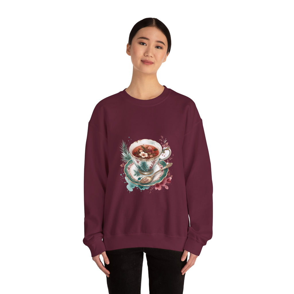 Matching Couple Sweatshirt - Coffee & Tea Matching Couple Comfort Colors Crew Watercolor Art His Hers Birthday Gift - Design B
