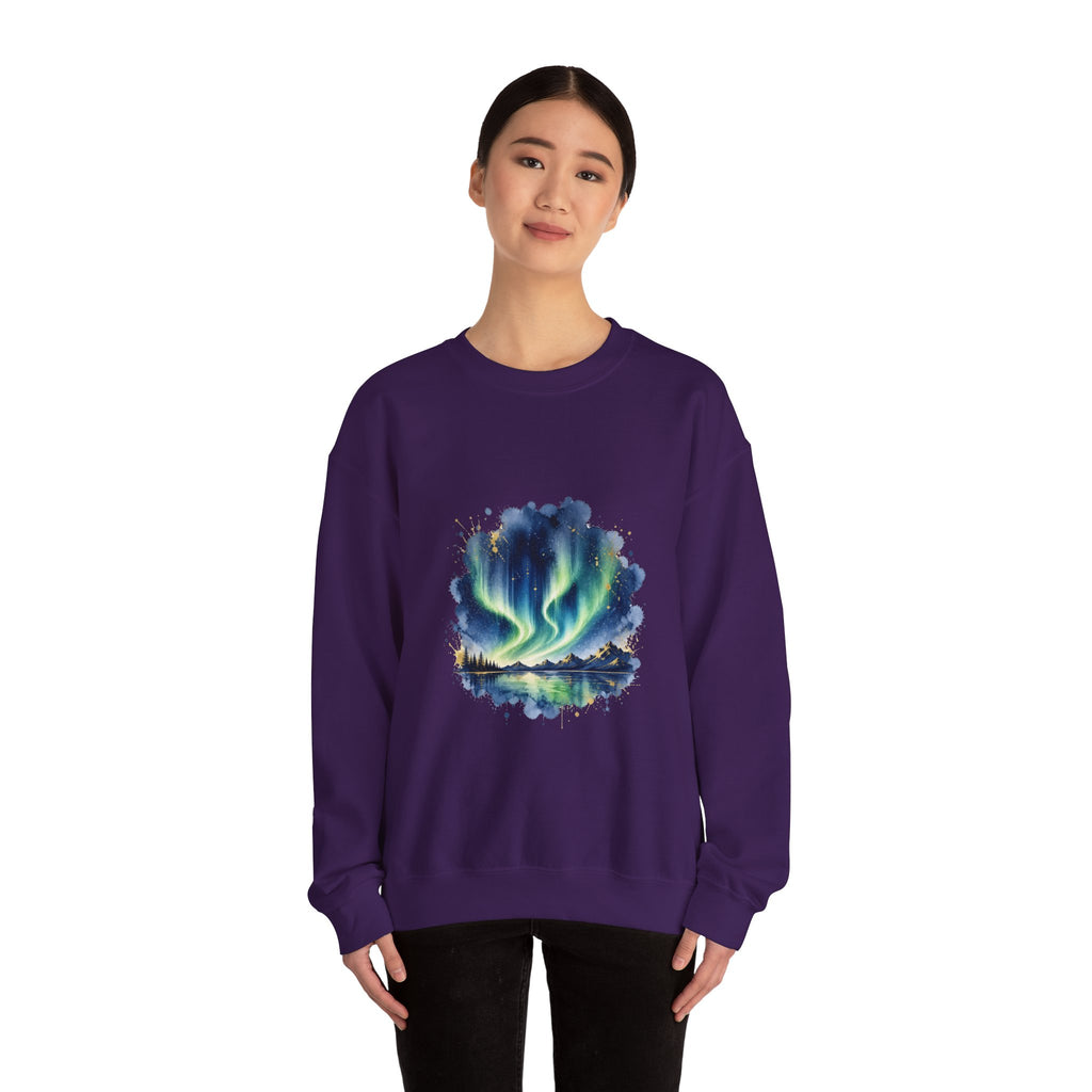 Matching Couple Sweatshirt - Aurora & Southern Cross Matching Couple Crewneck Sweatshirt Watercolor Art His Hers Engagement Gift - Design A