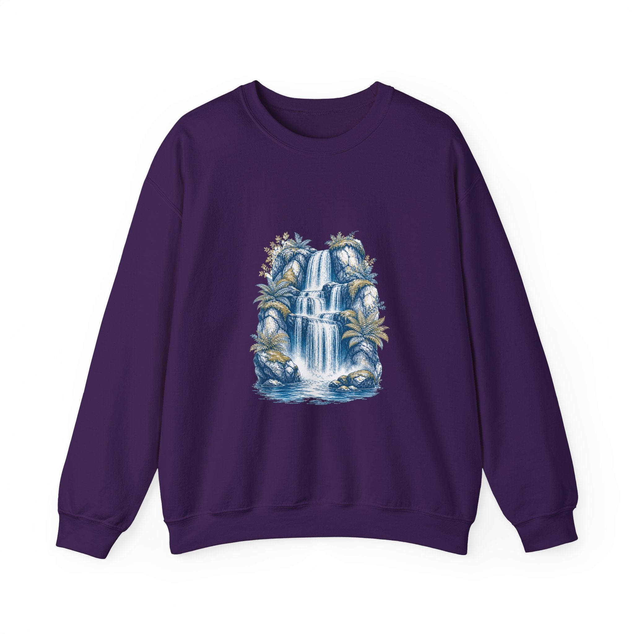 Matching Couple Sweatshirt - Wildfire & Waterfall Matching Couple Premium Fleece Sweatshirt Hand-Drawn Art His Hers Anniversary Gift - Design B