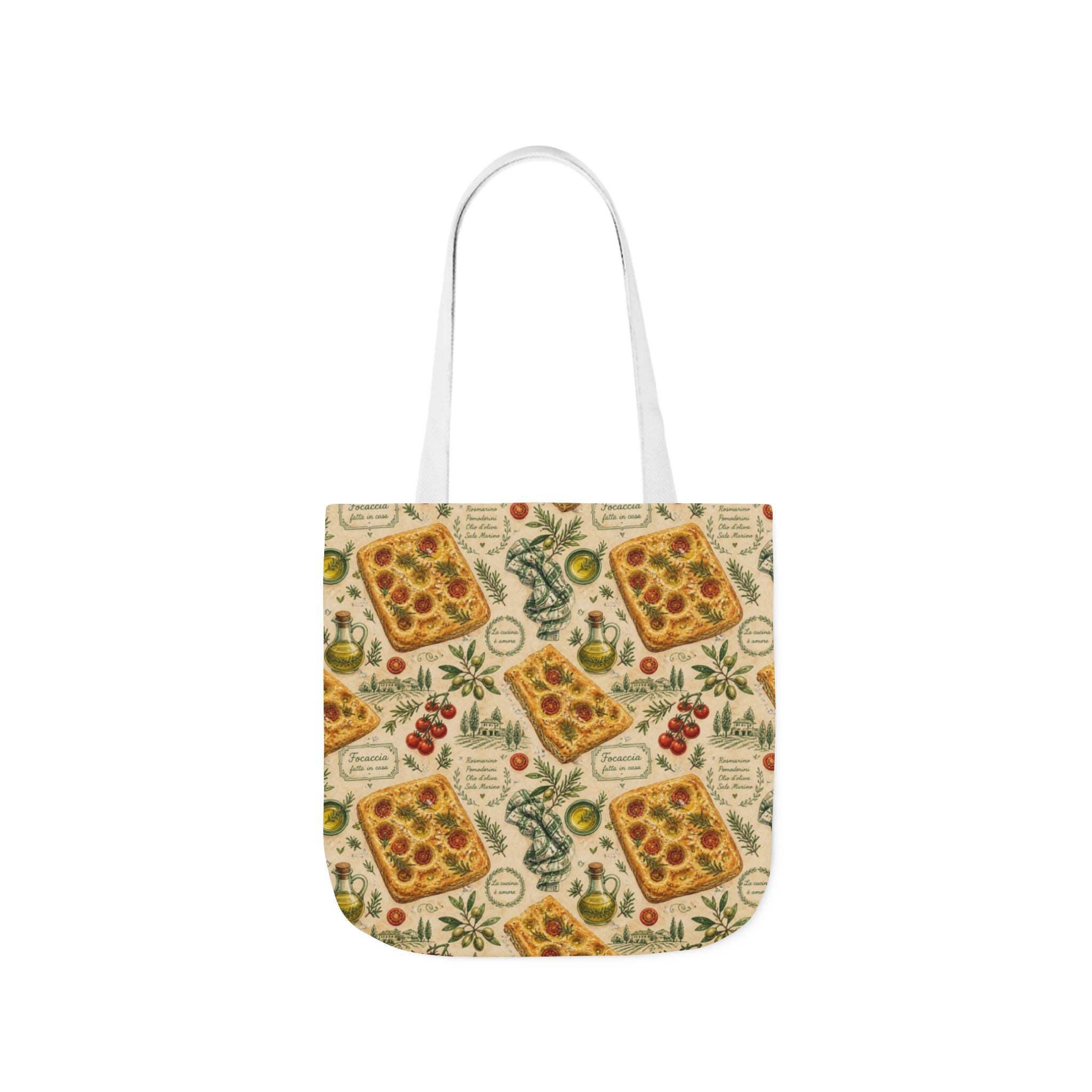 Focaccia Bread Canvas Tote Bag Mediterranean Kitchen Watercolor Design Italian Cottagecore Gift