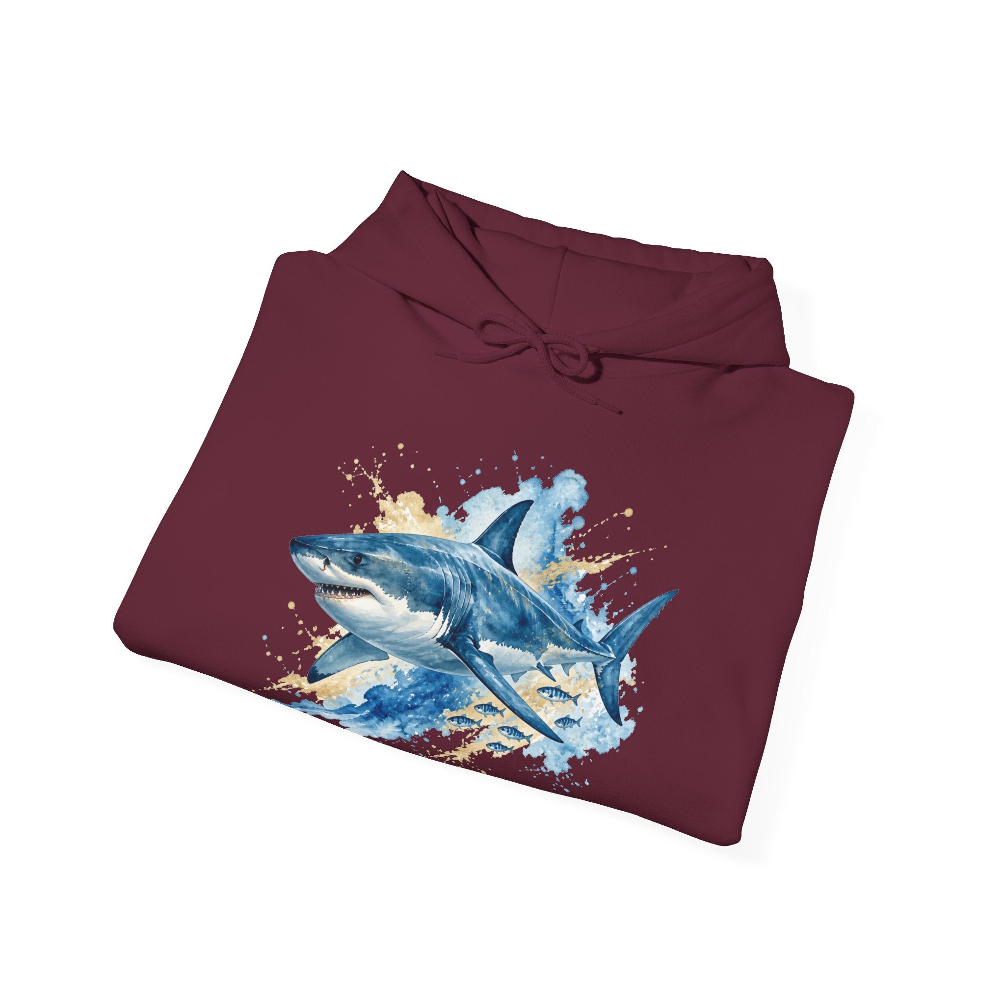 Matching Couple Sweatshirt - Shark & Dolphin Matching Couple Hooded Sweatshirt Watercolor Art His Hers Engagement Gift - Design A