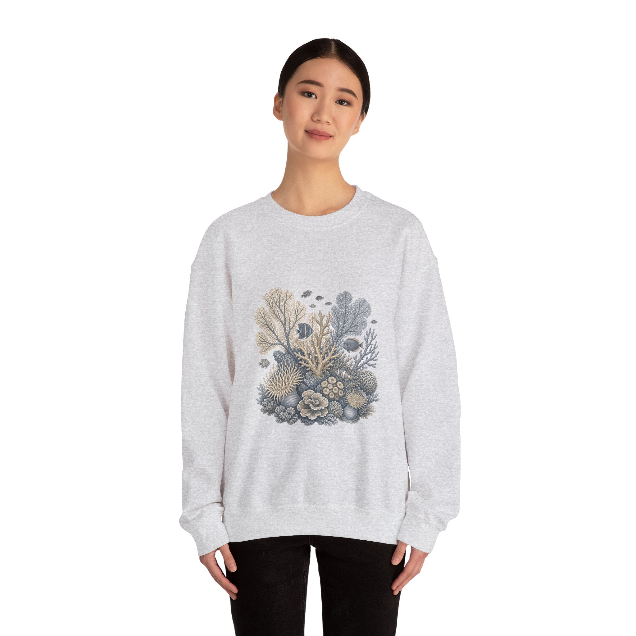 Matching Couple Sweatshirt - Coral Reef & Deep Sea Matching Couple Premium Fleece Sweatshirt Vintage Art His Hers Honeymoon Gift - Design A