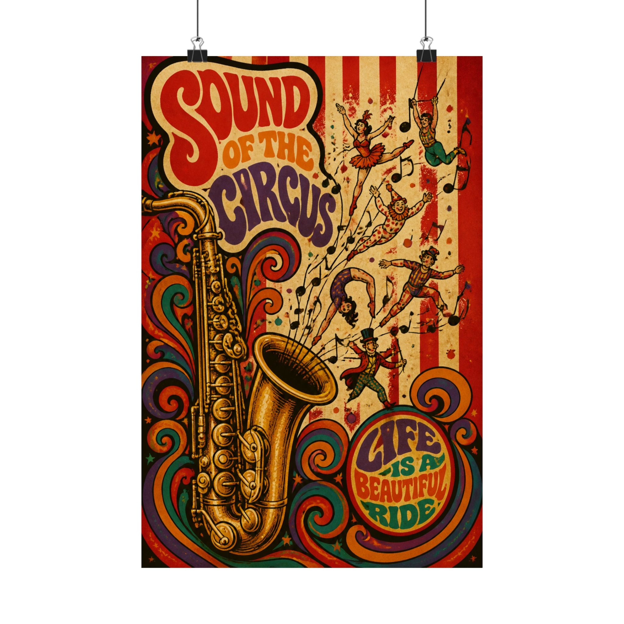 Saxophone Music Circus Wall Art Poster 18×24 Psychedelic Cafe Decor Maximalist Print