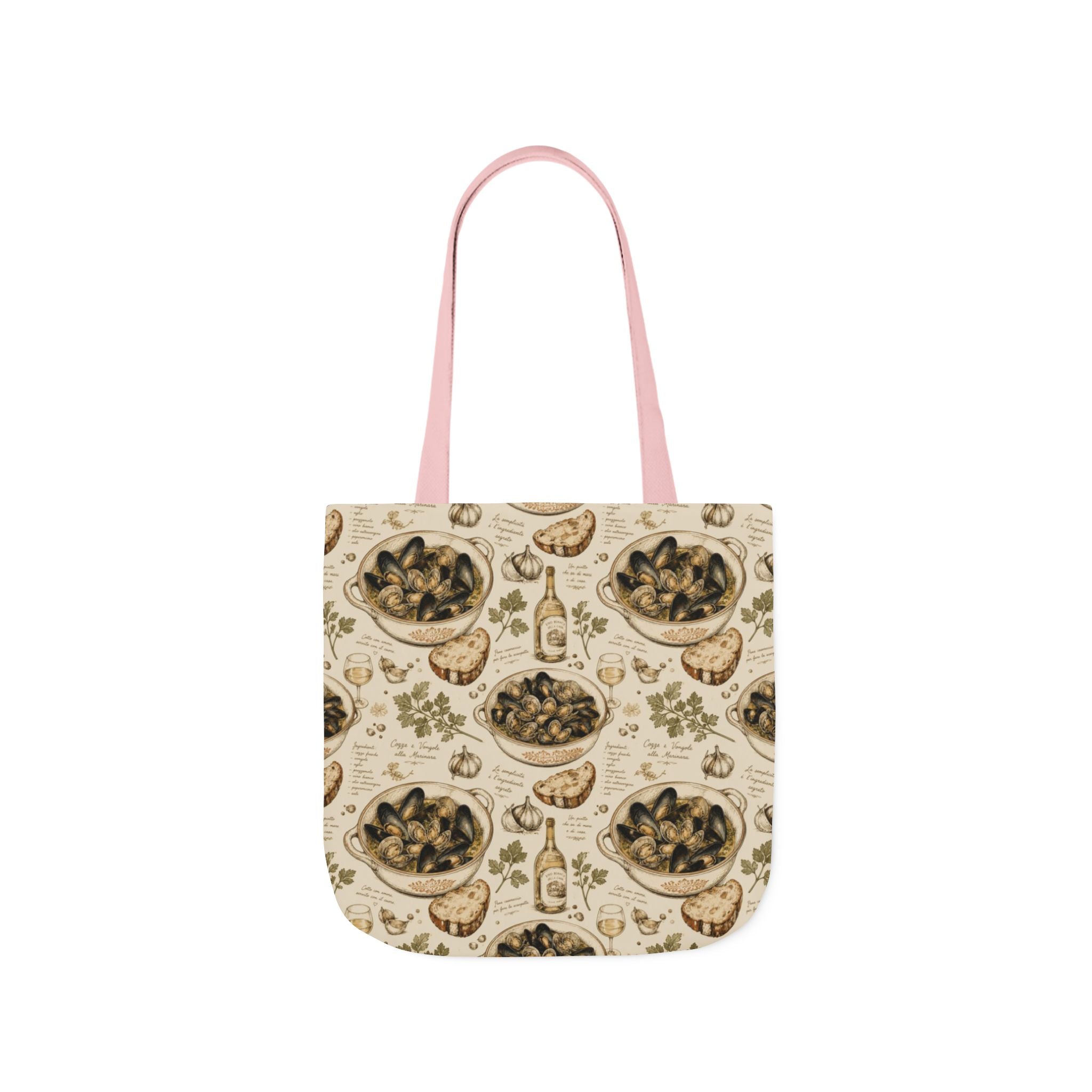Mussels & Clams Canvas Tote Bag Mediterranean Kitchen Botanical Design Italian Cottagecore Gift