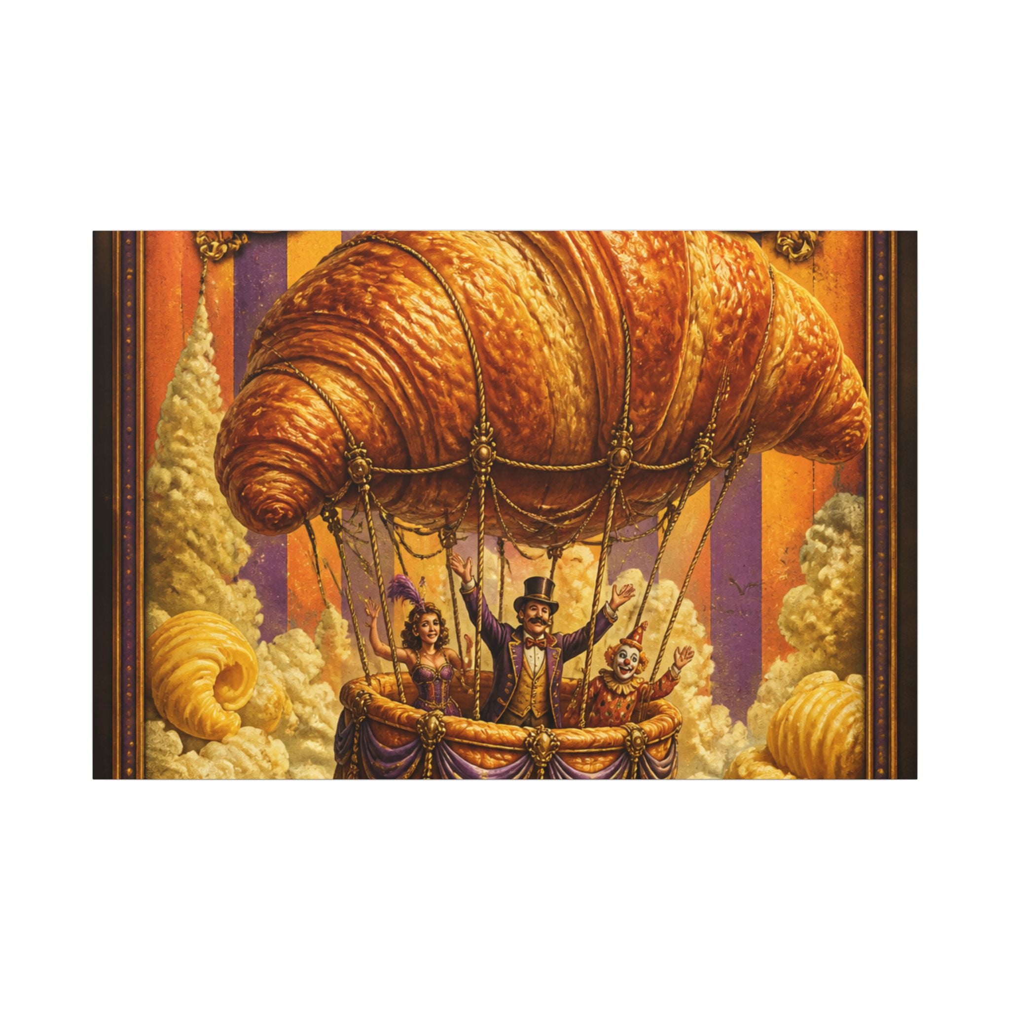 Croissant Hot Air Balloon Wall Art Canvas 16×20 Baroque Home Office Decor Maximalist Print