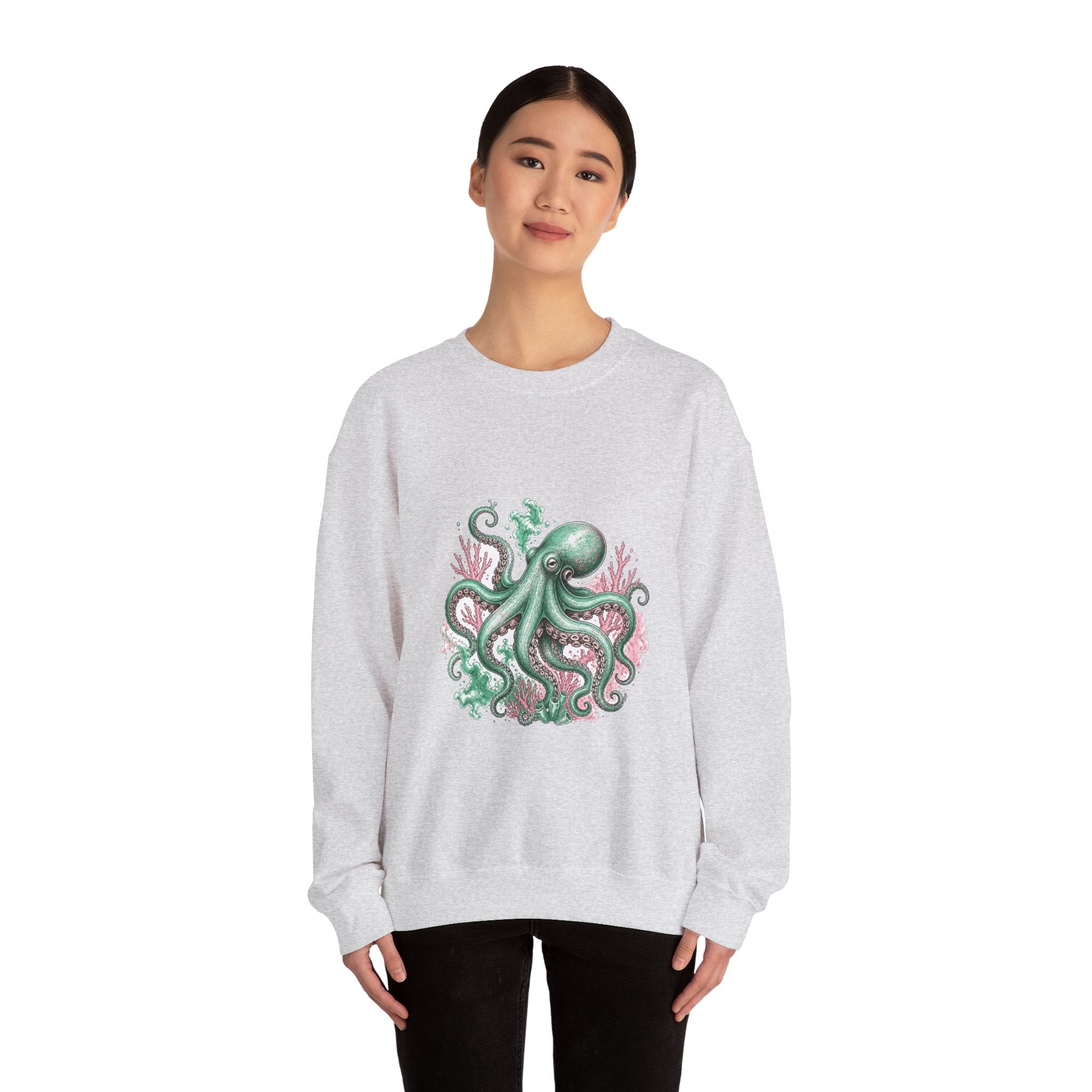 Matching Couple Sweatshirt - Octopus & Jellyfish Matching Couple Premium Fleece Sweatshirt Hand-Drawn Art His Hers Anniversary Gift - Design A