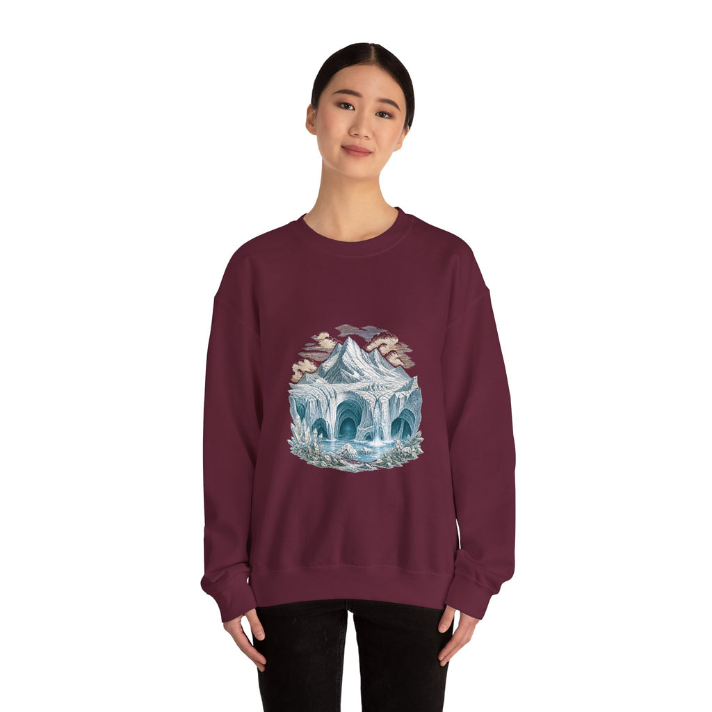 Matching Couple Sweatshirt - Volcano & Glacier Matching Couple Premium Fleece Sweatshirt Vintage Art His Hers Honeymoon Gift - Design B