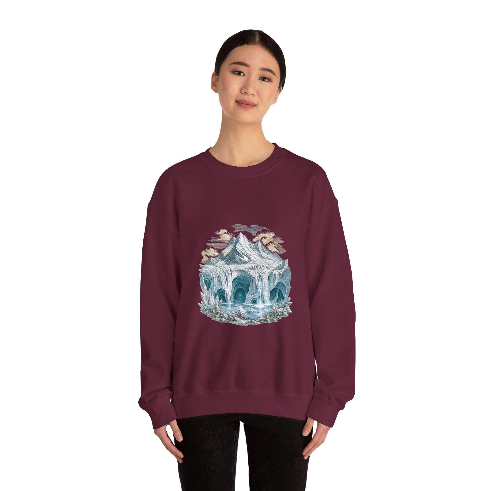 Matching Couple Sweatshirt - Volcano & Glacier Matching Couple Premium Fleece Sweatshirt Vintage Art His Hers Honeymoon Gift - Design B