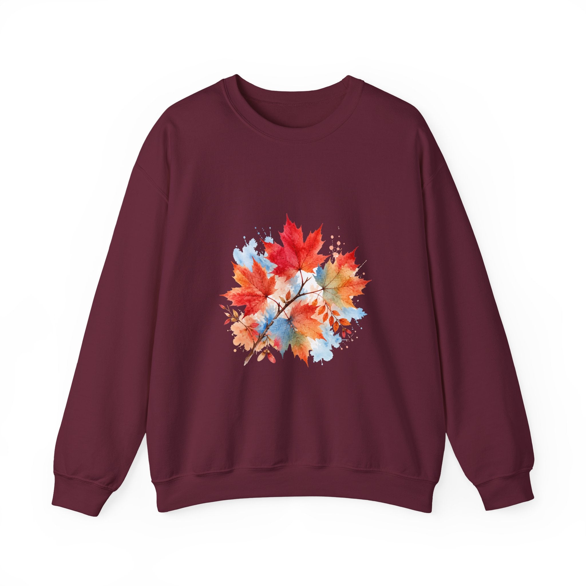 Matching Couple Sweatshirt - Cherry Blossom & Maple Leaf Matching Couple Premium Fleece Sweatshirt Watercolor Art His Hers Birthday Gift - Design B