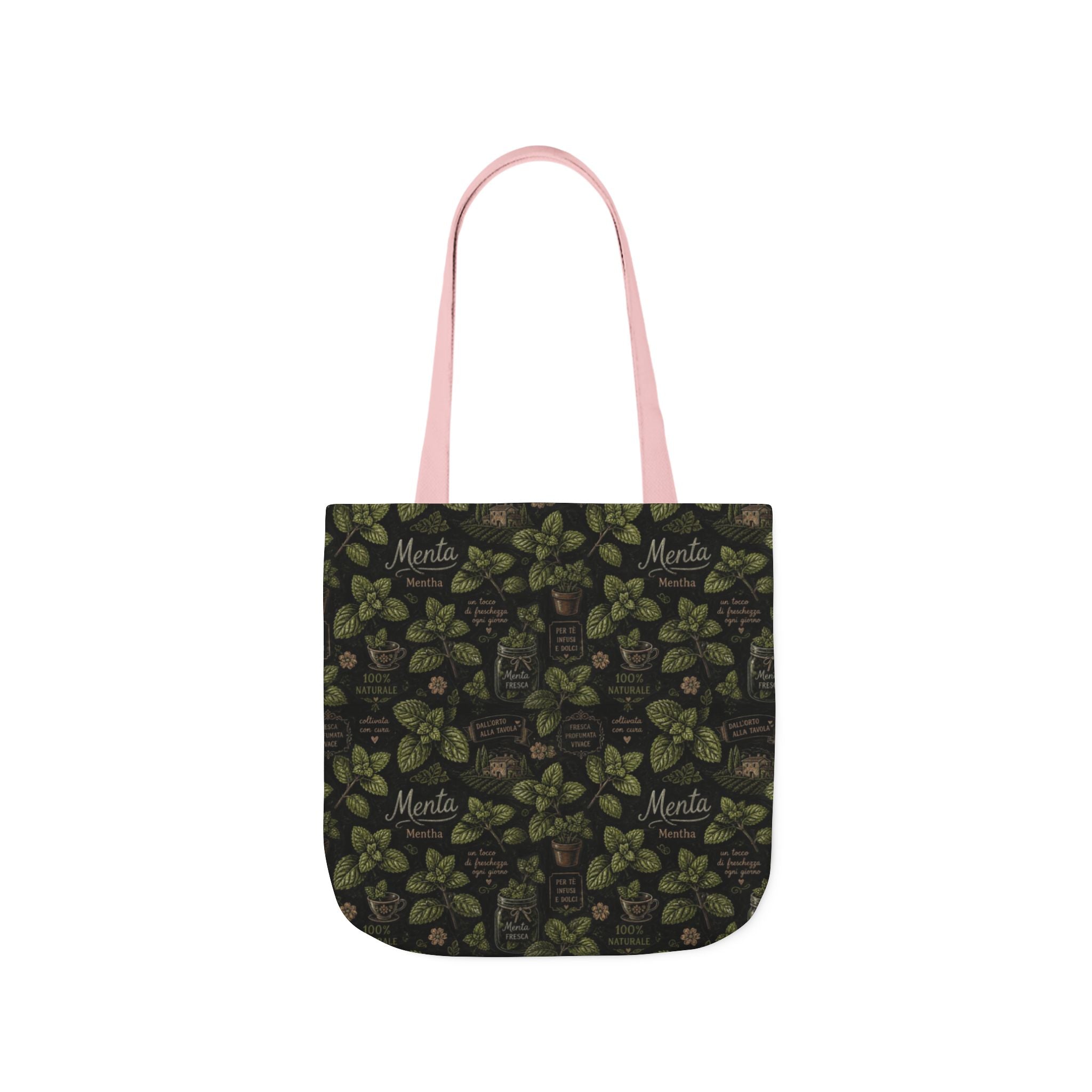 Fresh Mint Leaves Canvas Tote Bag Mediterranean Kitchen Chalk Art Design Italian Cottagecore Gift
