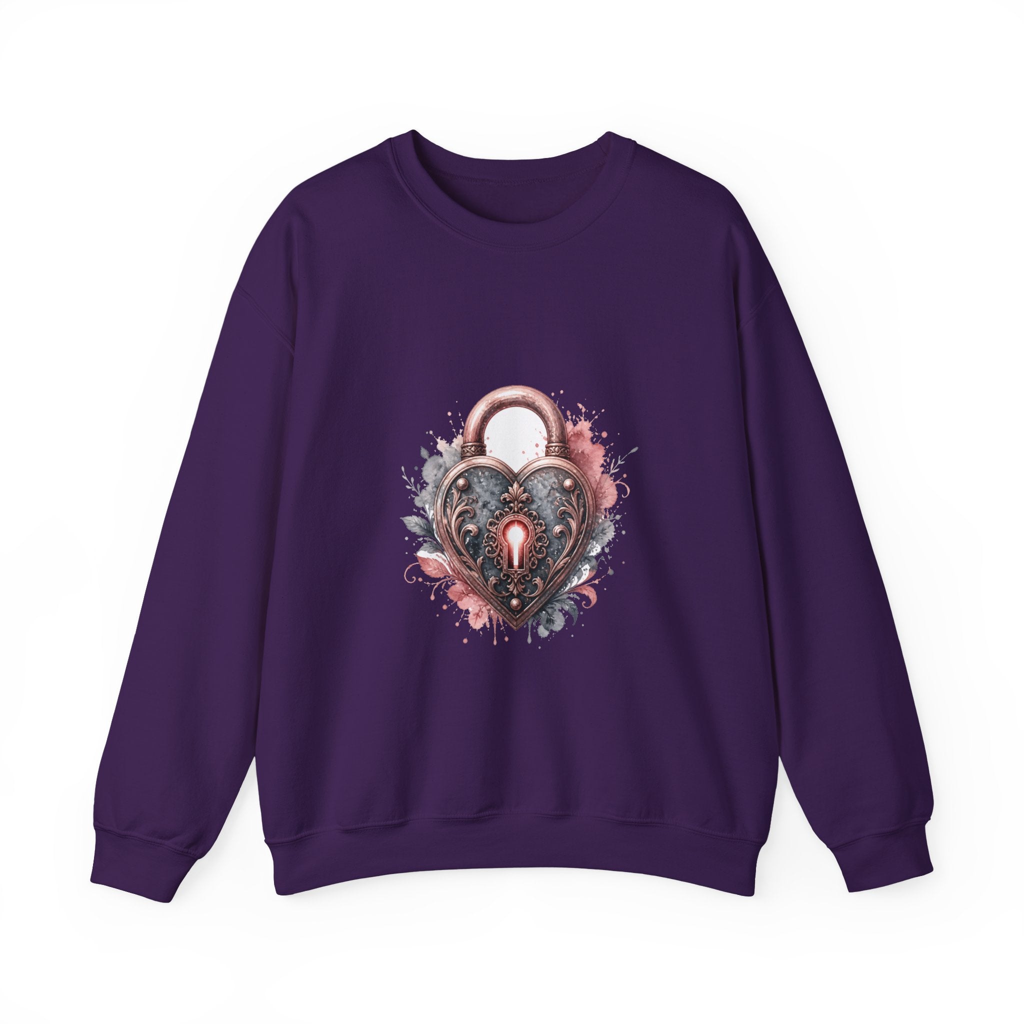 Matching Couple Sweatshirt - Key & Lock Matching Couple Comfort Colors Crew Watercolor Art His Hers Birthday Gift - Design B