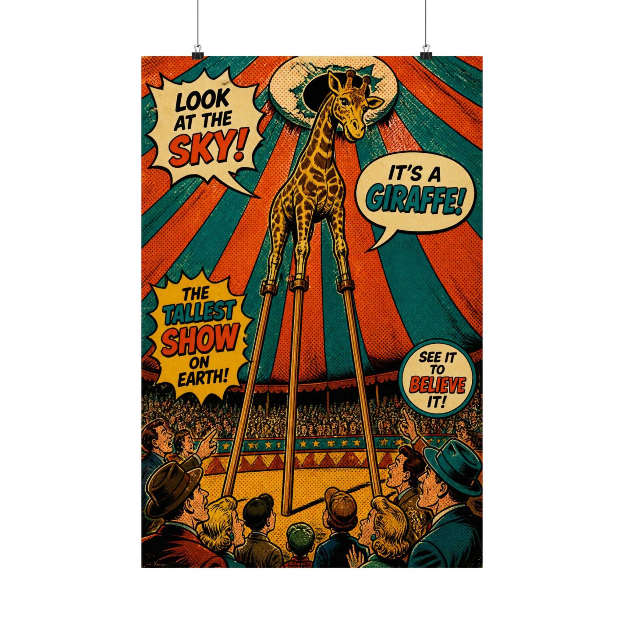 Giraffe on Stilts Wall Art Poster 24×36 Pop Art Restaurant Decor Maximalist Print