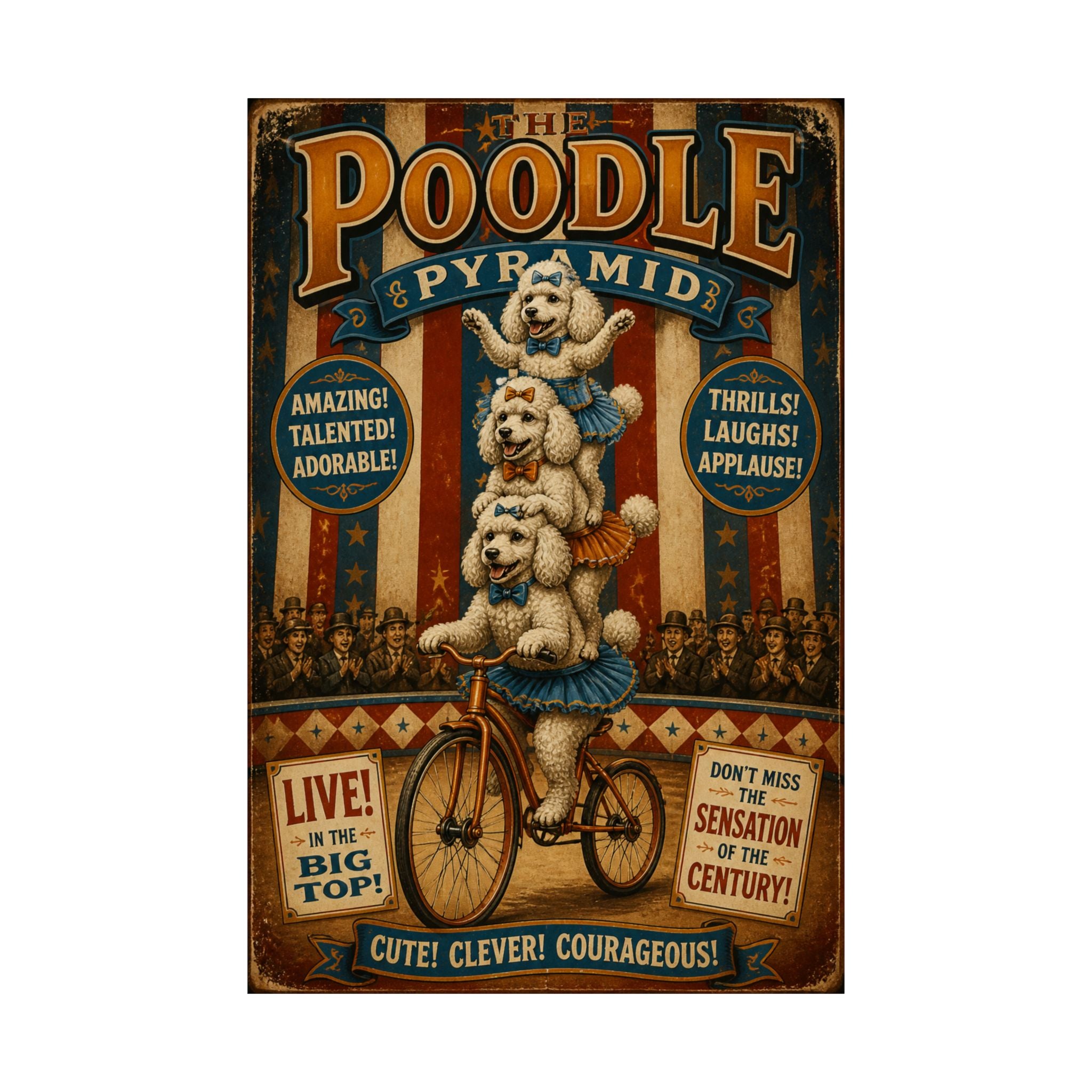 Poodle Stack Bicycle Wall Art Poster 18×24 Vintage Circus Kitchen Decor Maximalist Print