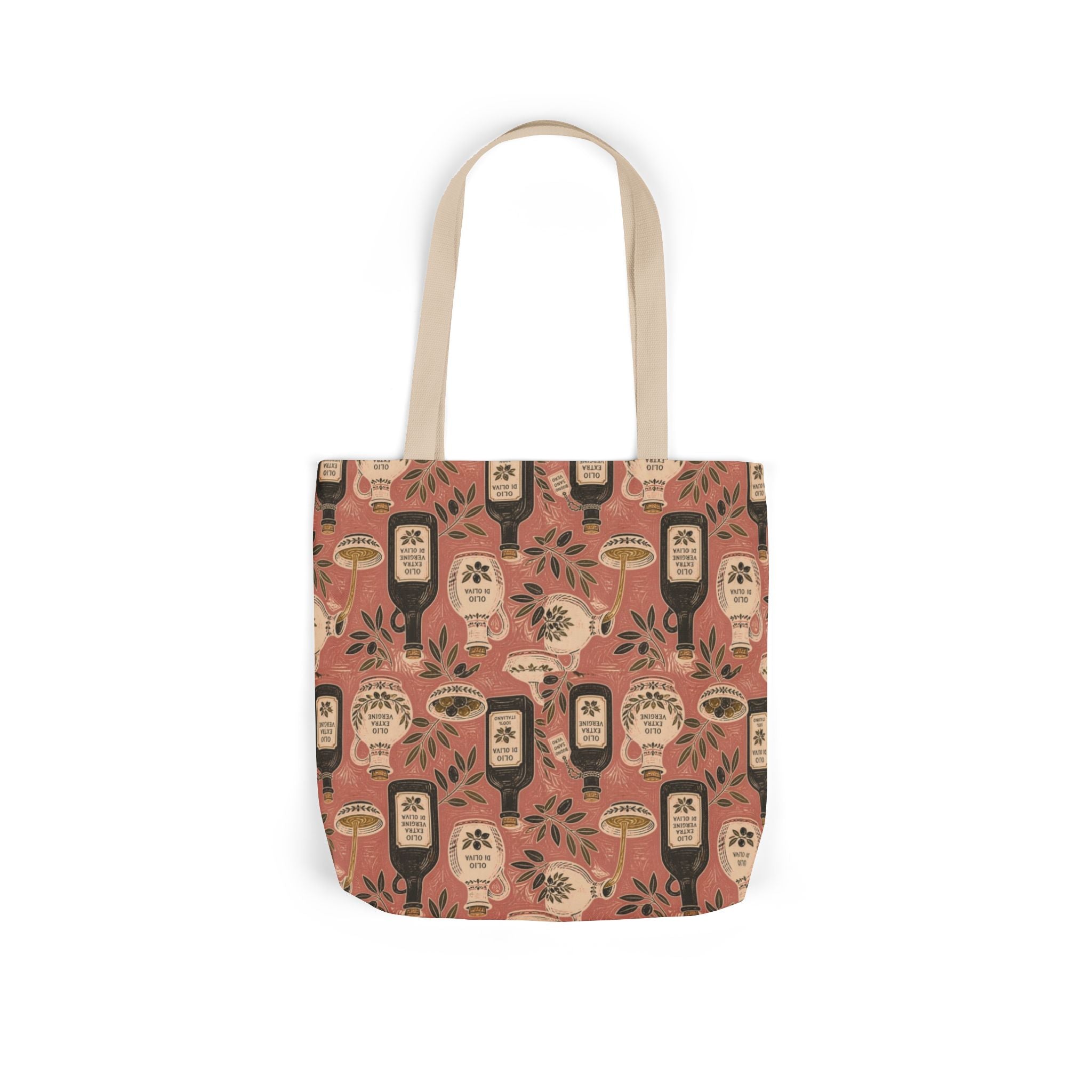 Olive Oil Bottles Canvas Tote Bag Mediterranean Kitchen Linocut Design Italian Cottagecore Gift