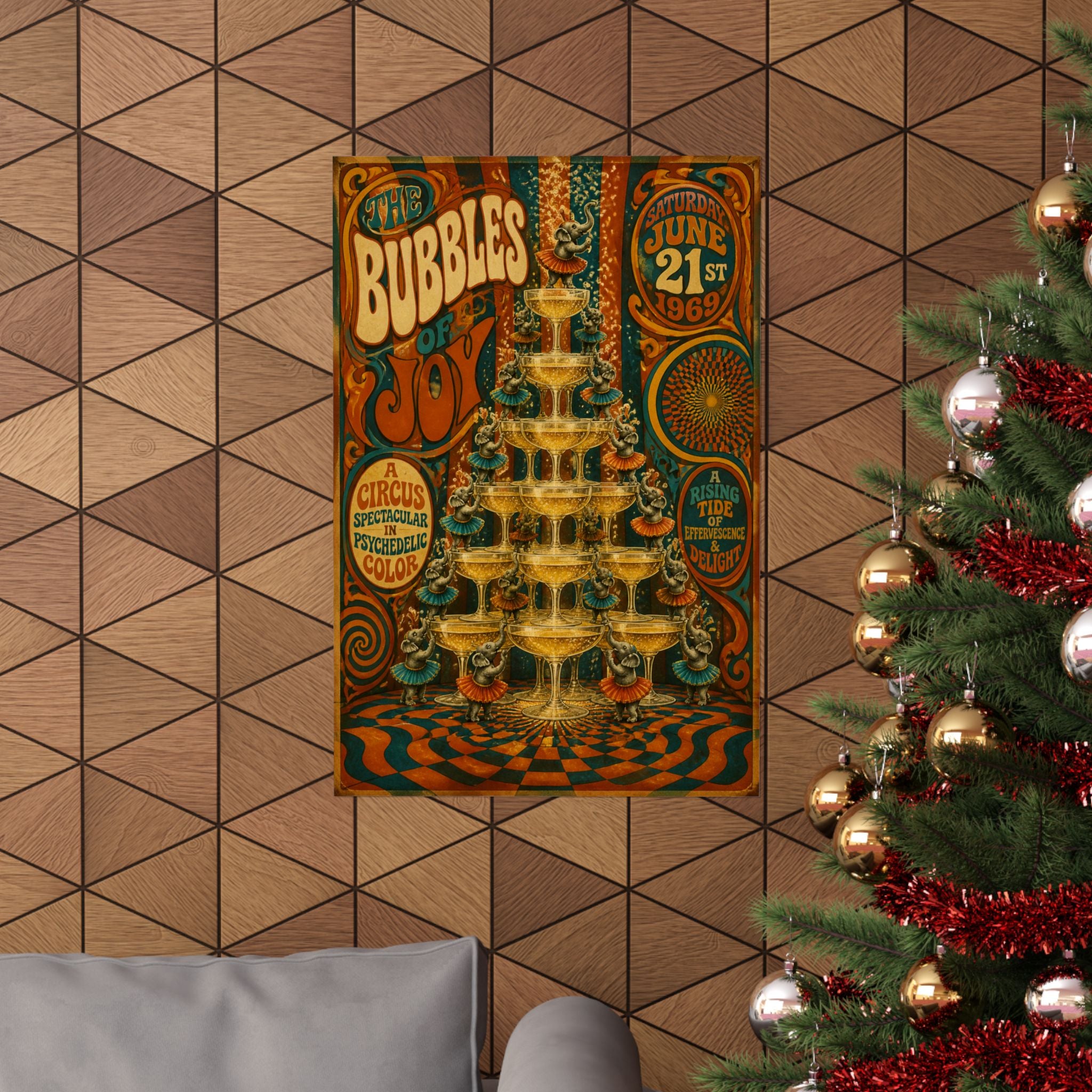 Champagne Tower Elephants Wall Art Poster 24×36 Psychedelic Dining Room Decor Maximalist Print