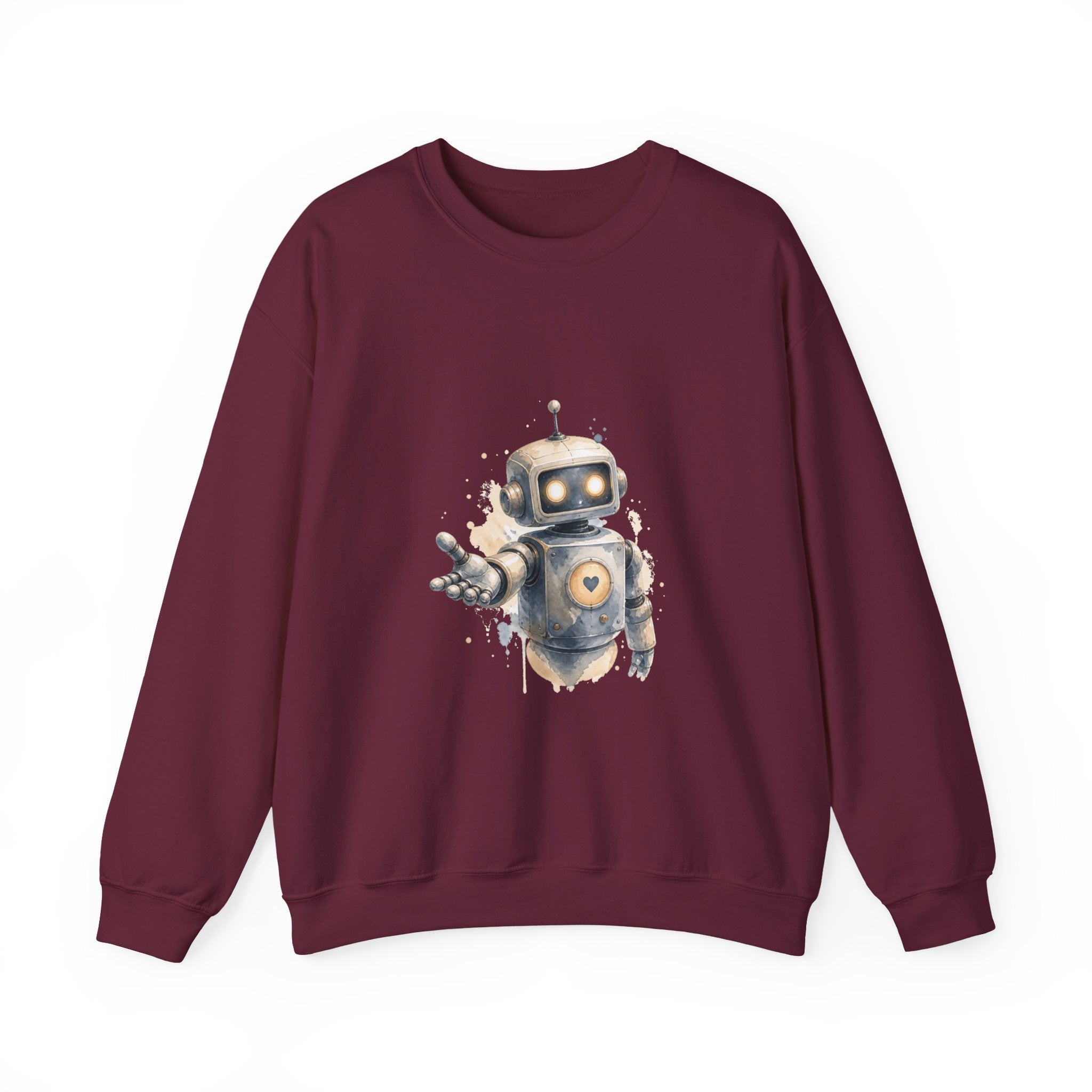 Matching Couple Sweatshirt - Robot & Heart Matching Couple Comfort Colors Crew Watercolor Art His Hers Birthday Gift - Design A