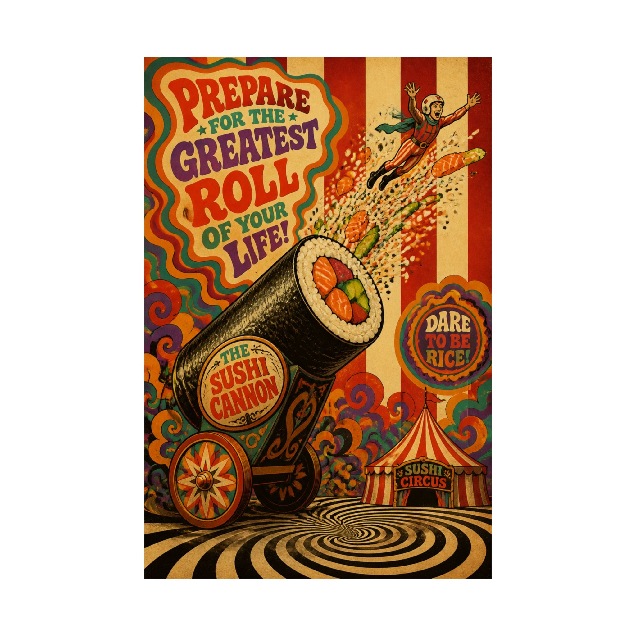 Sushi Roll Cannon Wall Art Poster 24×36 Psychedelic Dining Room Decor Maximalist Print