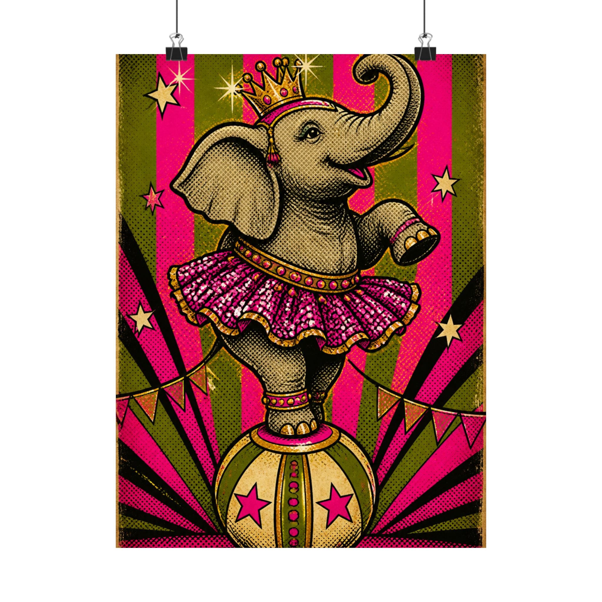 Elephant on Ball Wall Art Poster 24×36 Pop Art Restaurant Decor Maximalist Print