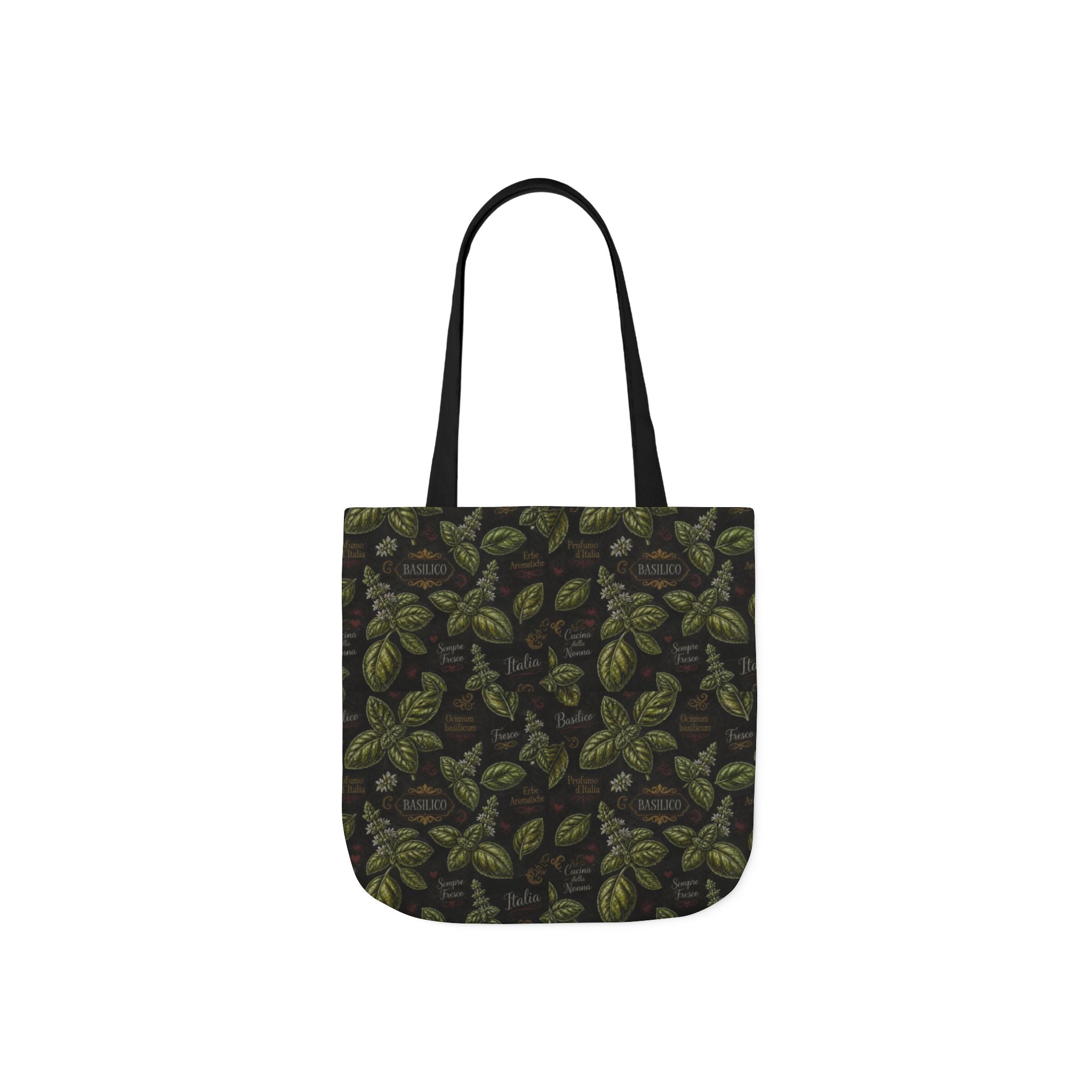 Fresh Basil Leaves Canvas Tote Bag Mediterranean Kitchen Chalk Art Design Italian Cottagecore Gift