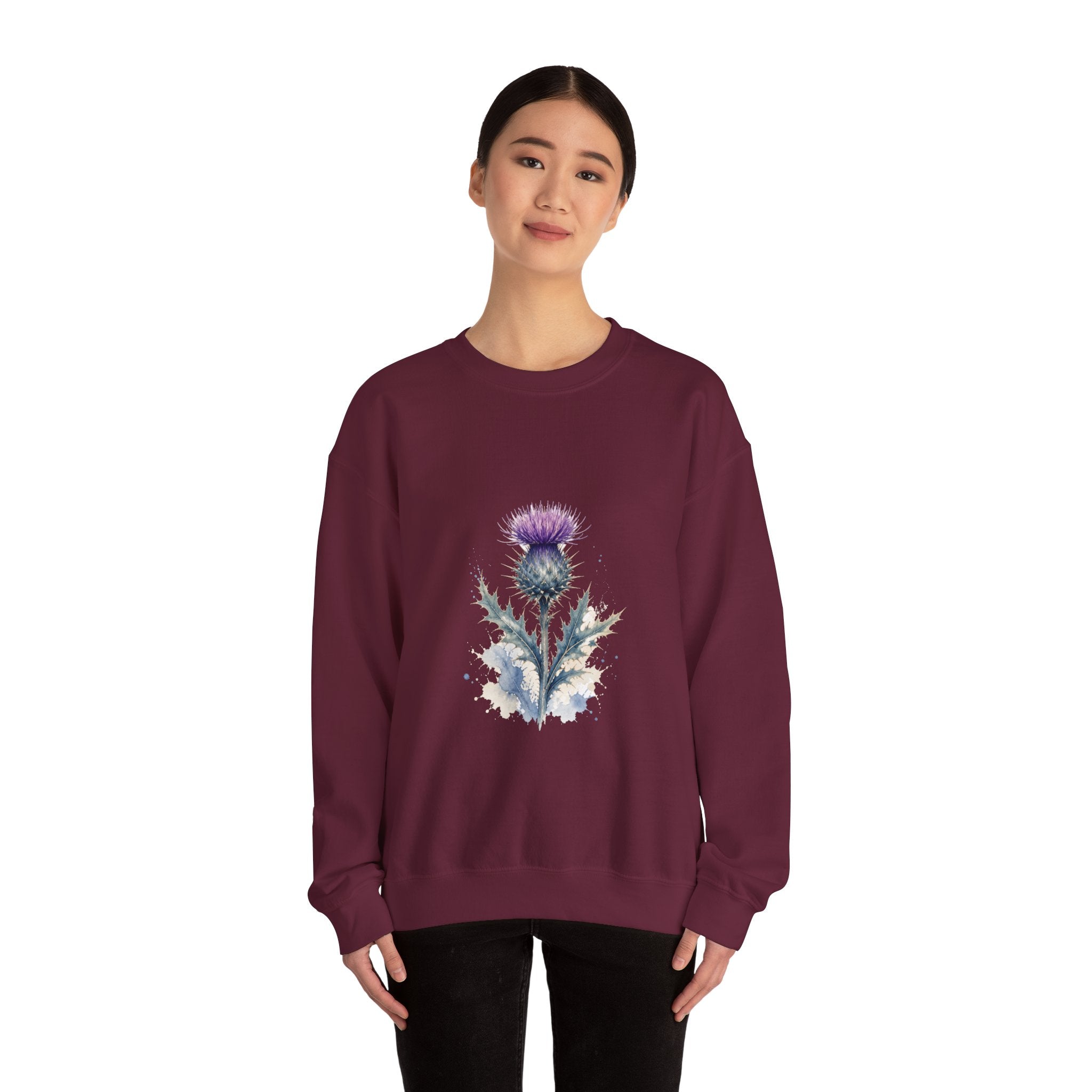 Matching Couple Sweatshirt - Lavender & Thistle Matching Couple Premium Fleece Sweatshirt Watercolor Art His Hers Birthday Gift - Design B