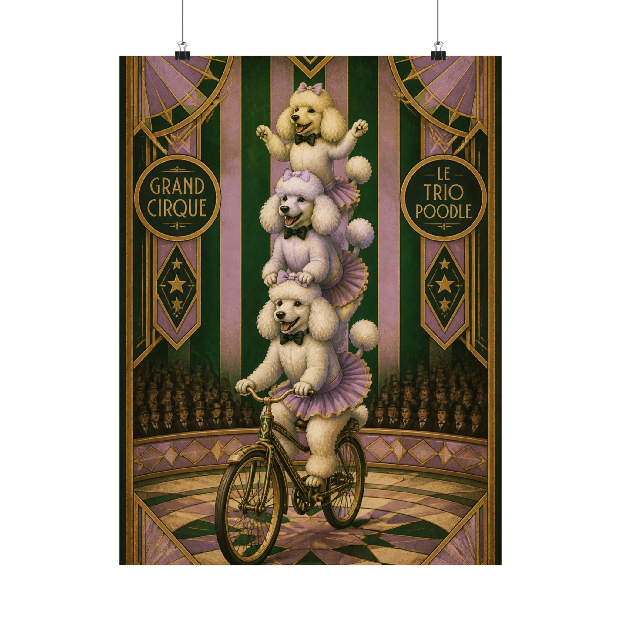 Poodle Stack Bicycle Wall Art Poster 24×36 Art Deco Bar Area Decor Maximalist Print