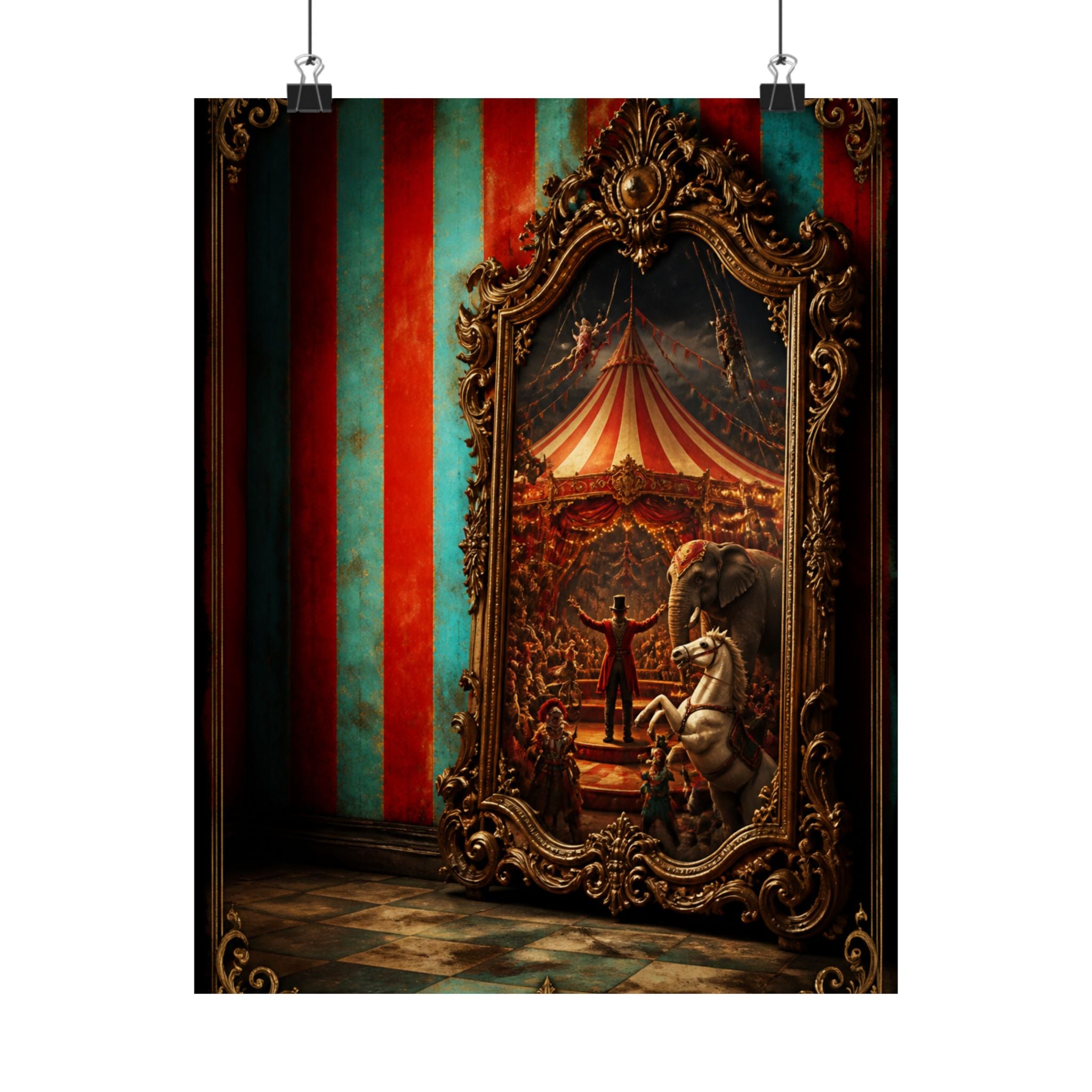 Vintage Mirror Circus Wall Art Poster 24×36 Baroque Studio Decor Maximalist Print