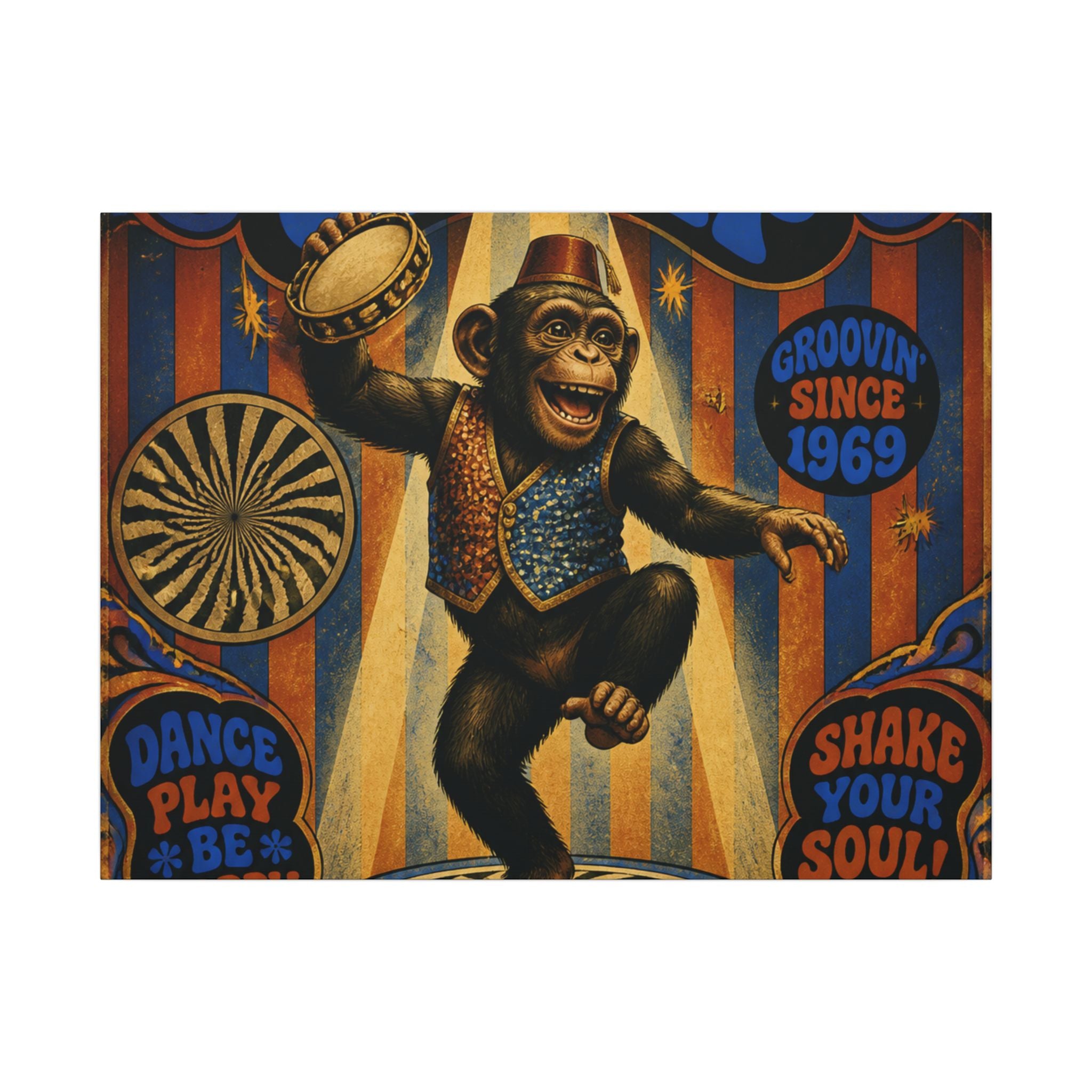 Dancing Monkey Wall Art Canvas 24×36 Psychedelic Dining Room Decor Maximalist Print