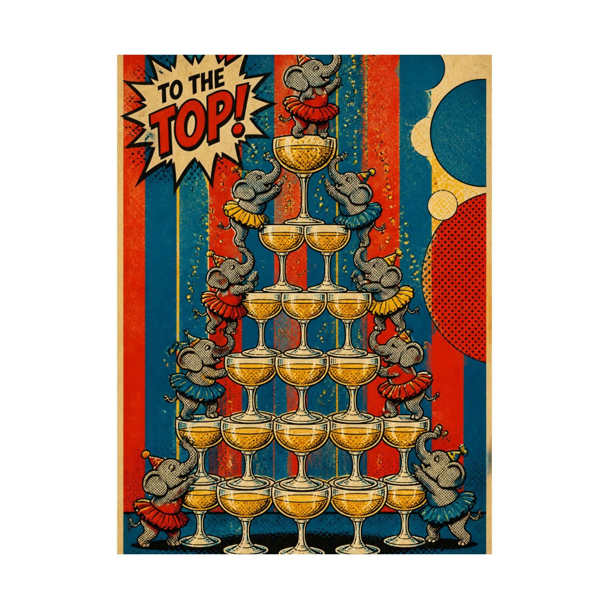 Champagne Tower Elephants Wall Art Poster 24×36 Pop Art Restaurant Decor Maximalist Print