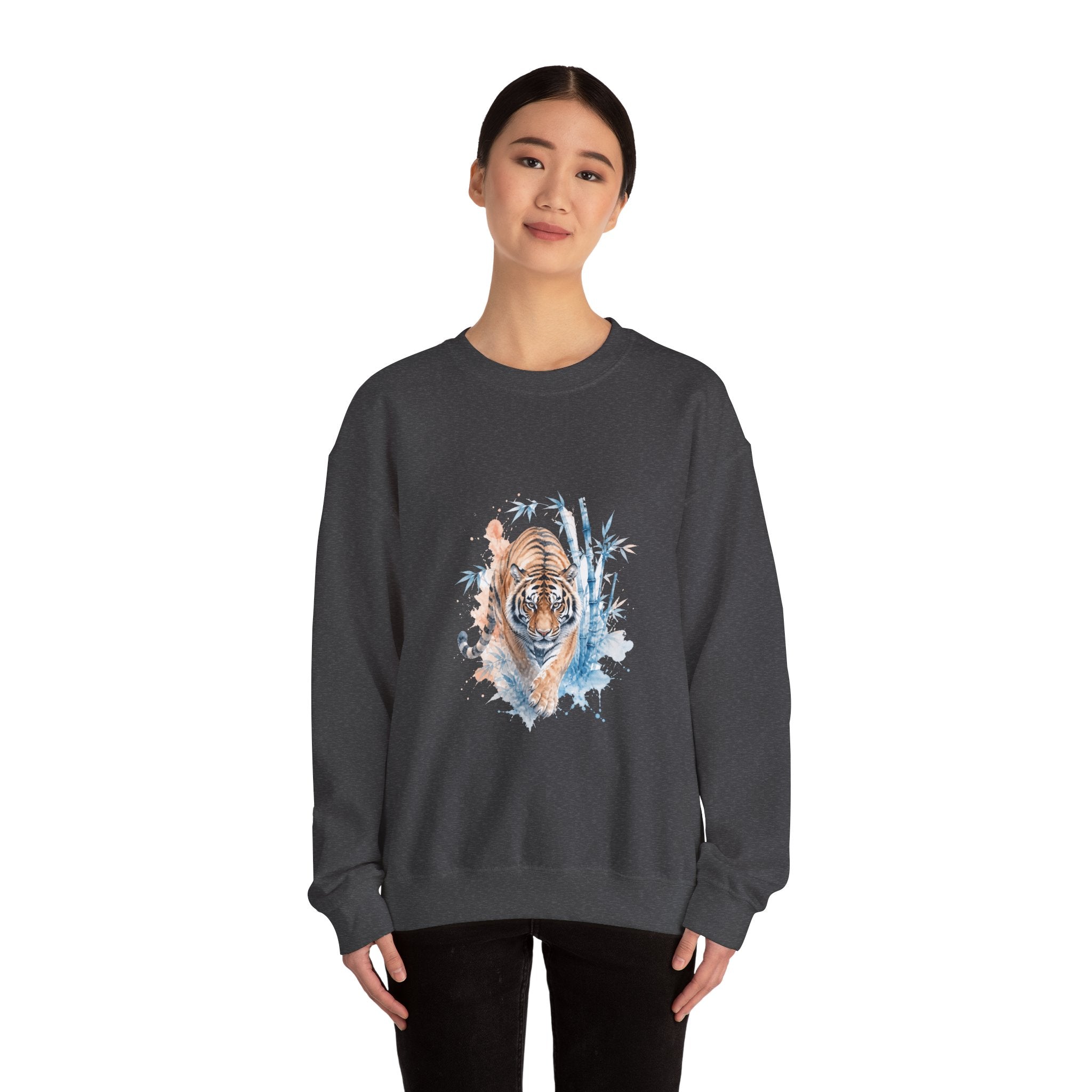 Matching Couple Sweatshirt - Tiger & Crane Matching Couple Comfort Colors Crew Watercolor Art His Hers Birthday Gift - Design A