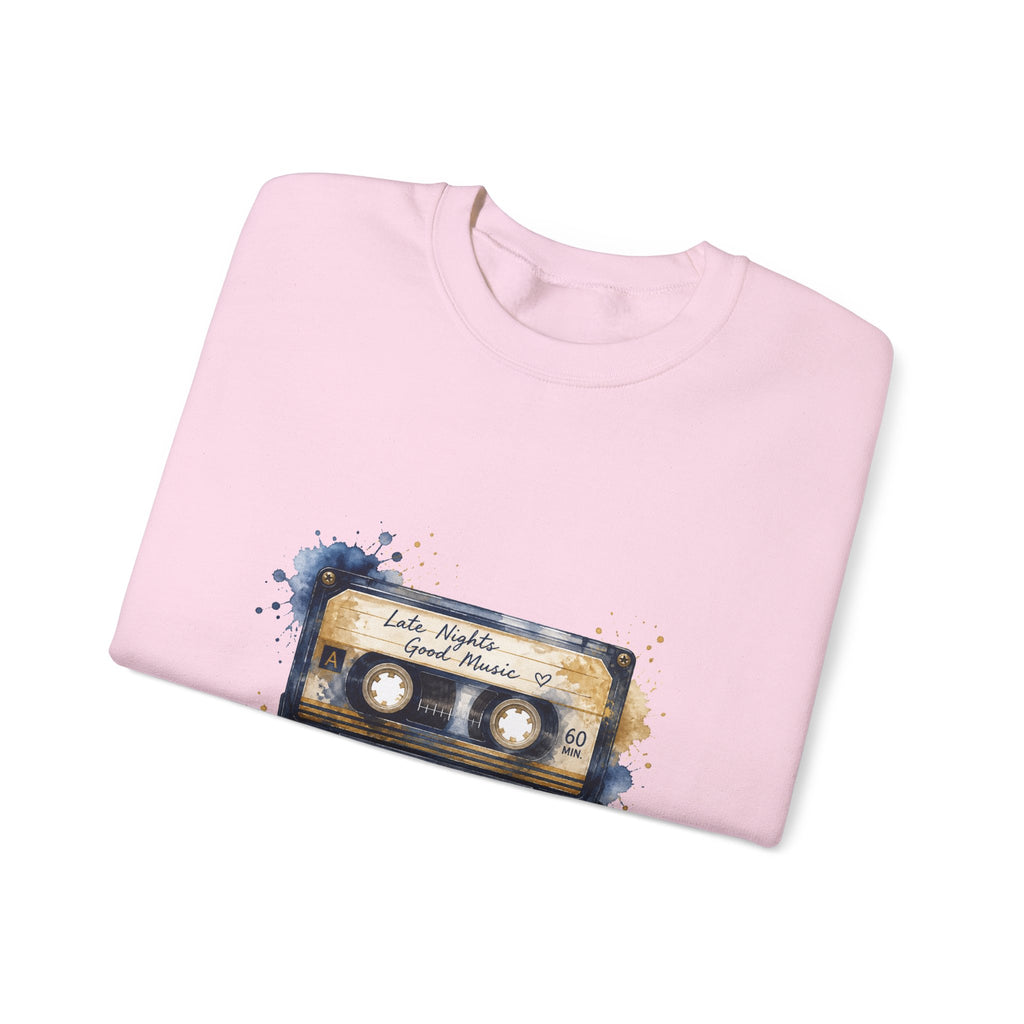 Matching Couple Sweatshirt - Vinyl & Cassette Matching Couple Crewneck Sweatshirt Watercolor Art His Hers Engagement Gift - Design B