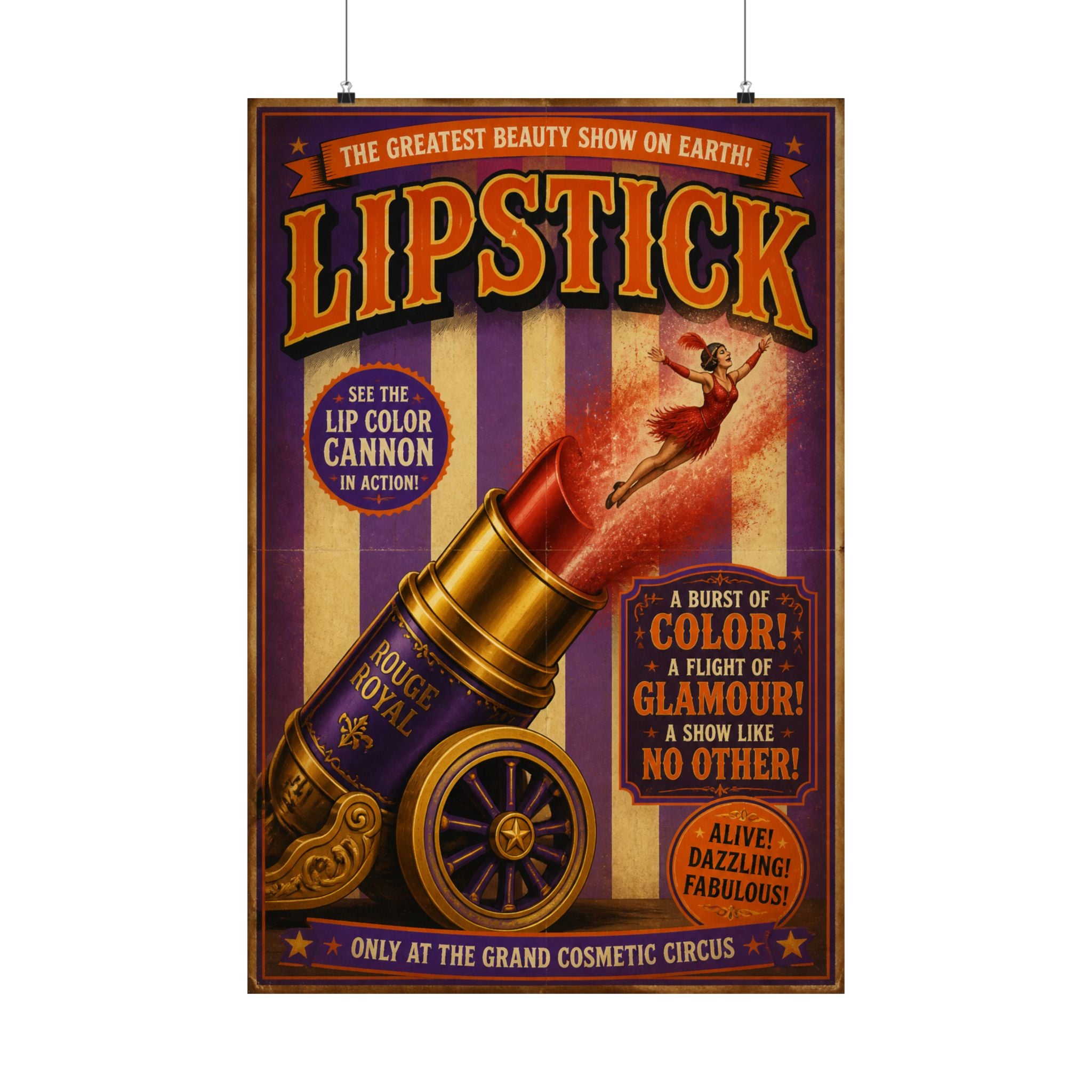 Lipstick Cannon Wall Art Poster 24×36 Vintage Circus Bedroom Decor Maximalist Print