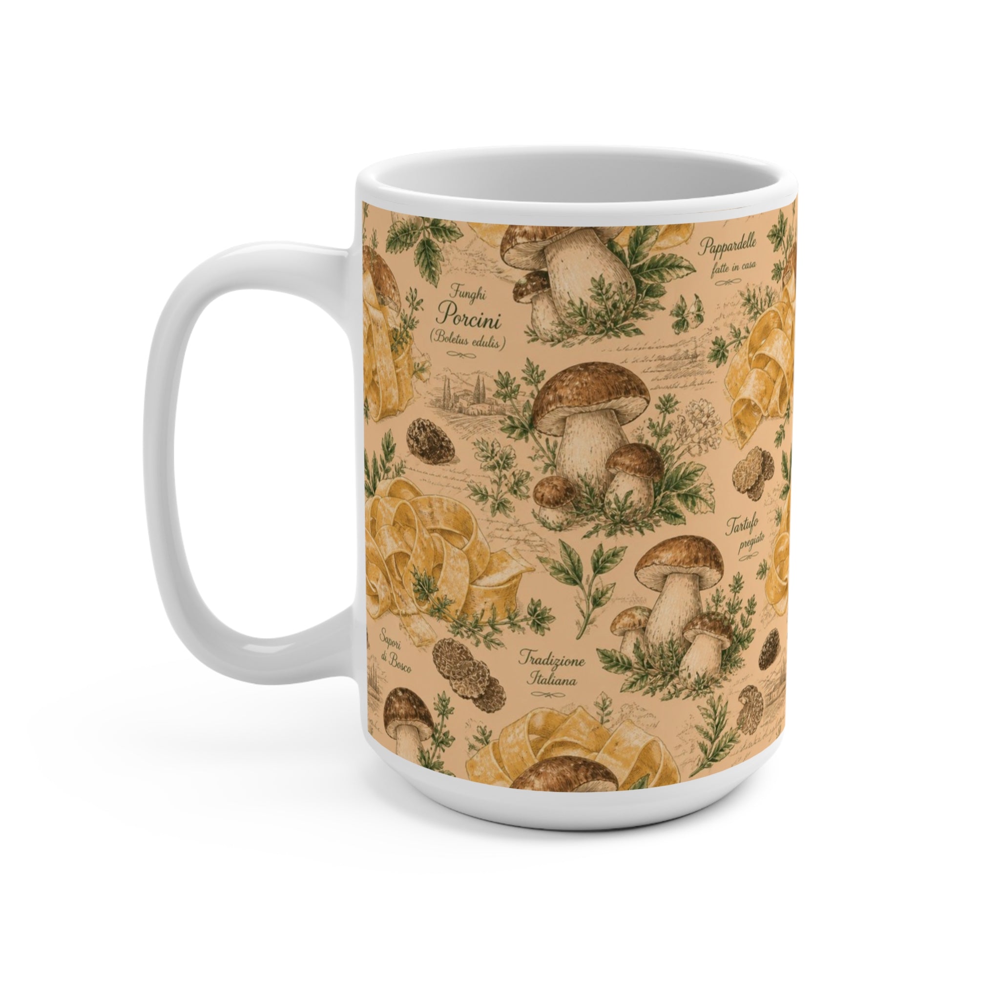 Pappardelle Ribbons 15oz Ceramic Mug Mediterranean Kitchen Botanical Design Italian Cottagecore Gift
