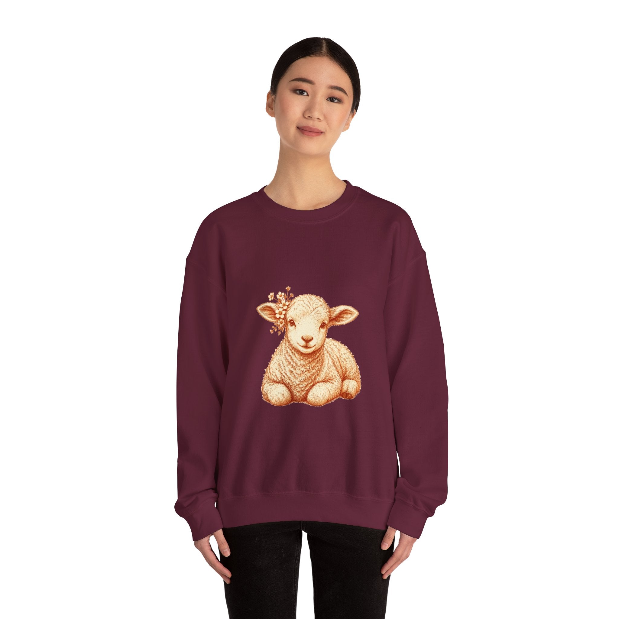 Matching Couple Sweatshirt - Lion & Lamb Matching Couple Comfort Colors Crew Hand-Drawn Art His Hers Anniversary Gift - Design B