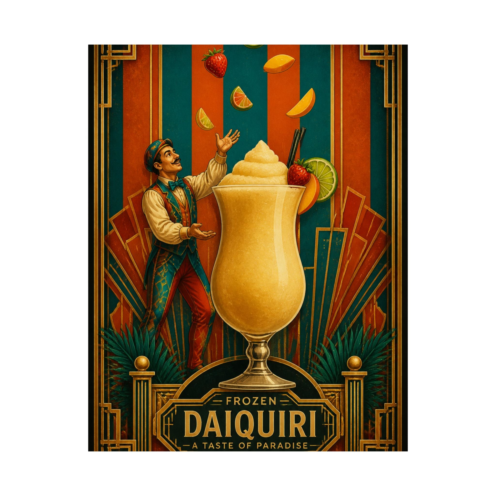 Daiquiri Fruit Juggler Wall Art Poster 24×36 Art Deco Bar Area Decor Maximalist Print
