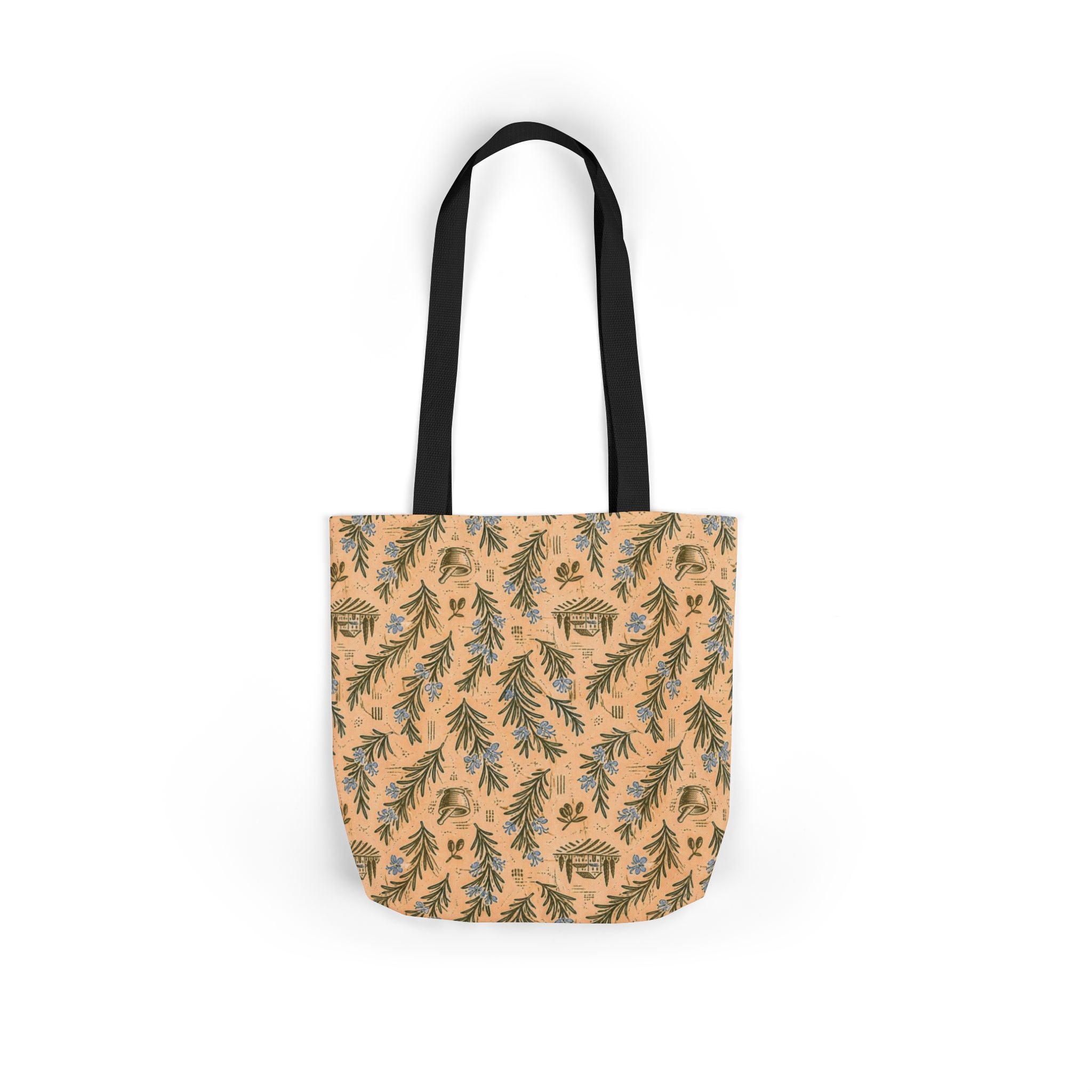 Rosemary Sprigs Canvas Tote Bag Mediterranean Kitchen Linocut Design Italian Cottagecore Gift