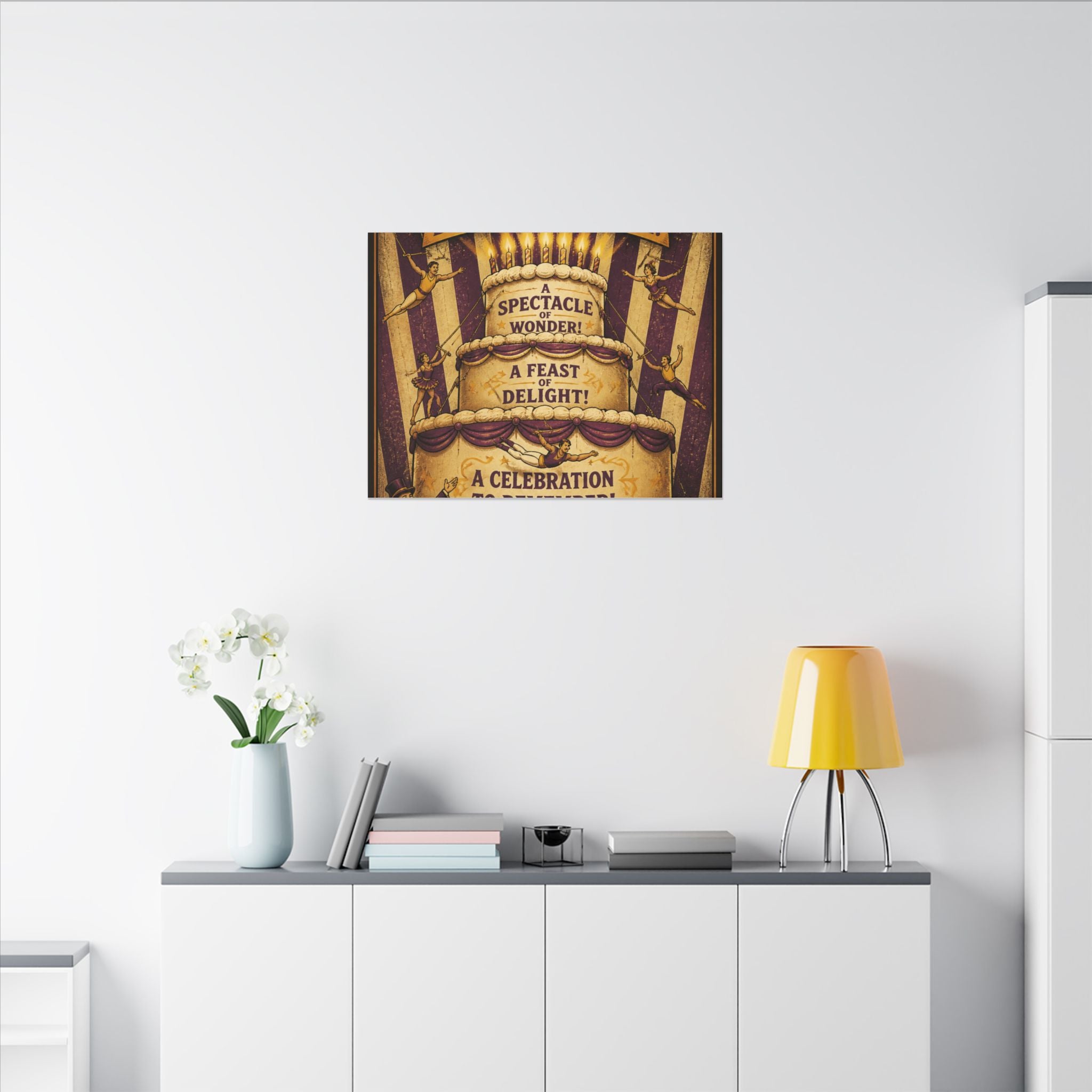 Birthday Cake Trapeze Wall Art Canvas 16×20 Vintage Circus Kitchen Decor Maximalist Print