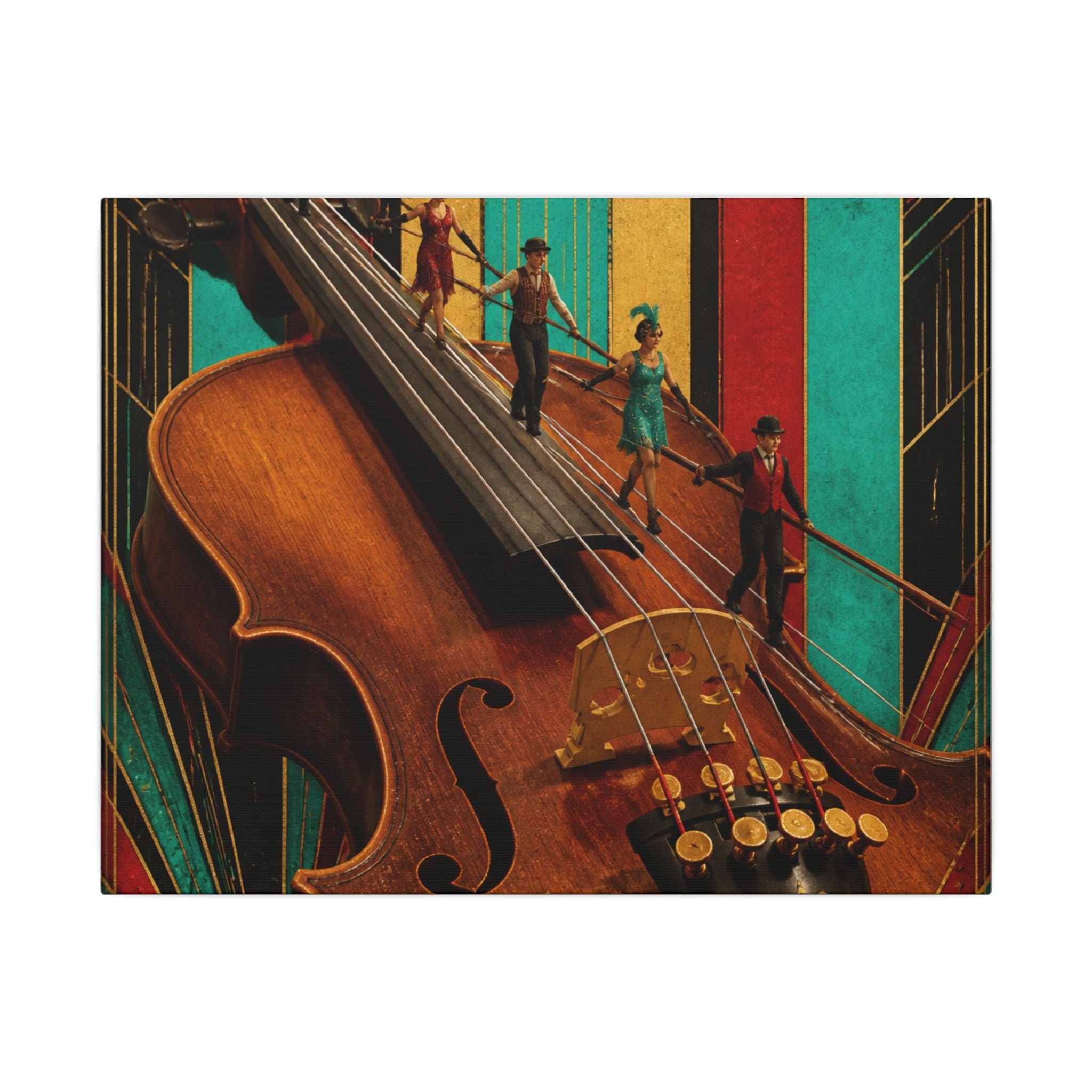 Violin Tightrope Bridge Wall Art Canvas 24×36 Art Deco Bar Area Decor Maximalist Print