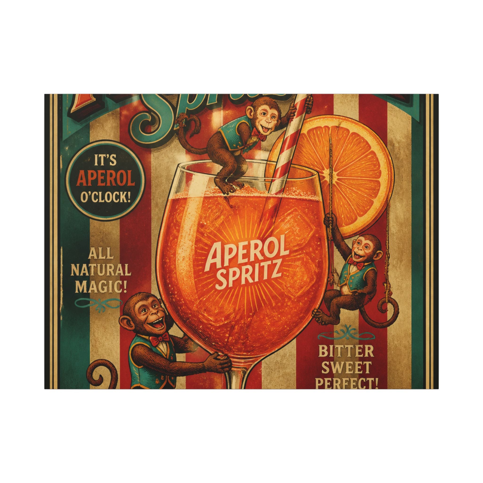 Aperol Spritz Monkeys Wall Art Canvas 16×20 Vintage Circus Kitchen Decor Maximalist Print