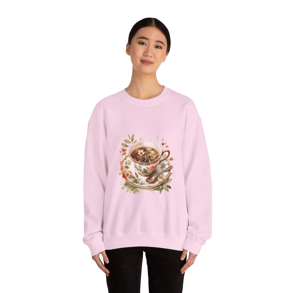Matching Couple Sweatshirt - Coffee & Tea Matching Couple Crewneck Sweatshirt Watercolor Art His Hers Engagement Gift - Design B