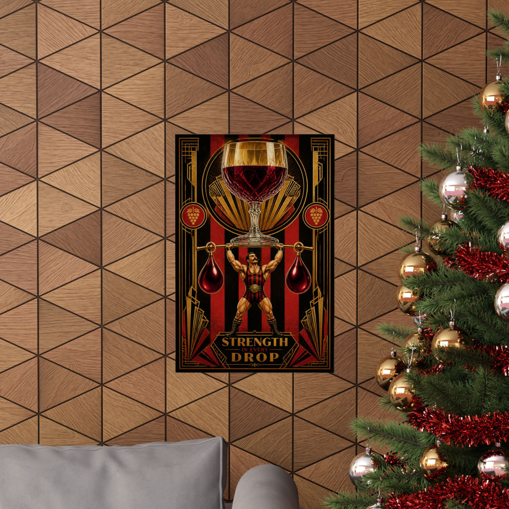 Wine Glass Strongman Wall Art Poster 18×24 Art Deco Entryway Decor Maximalist Print