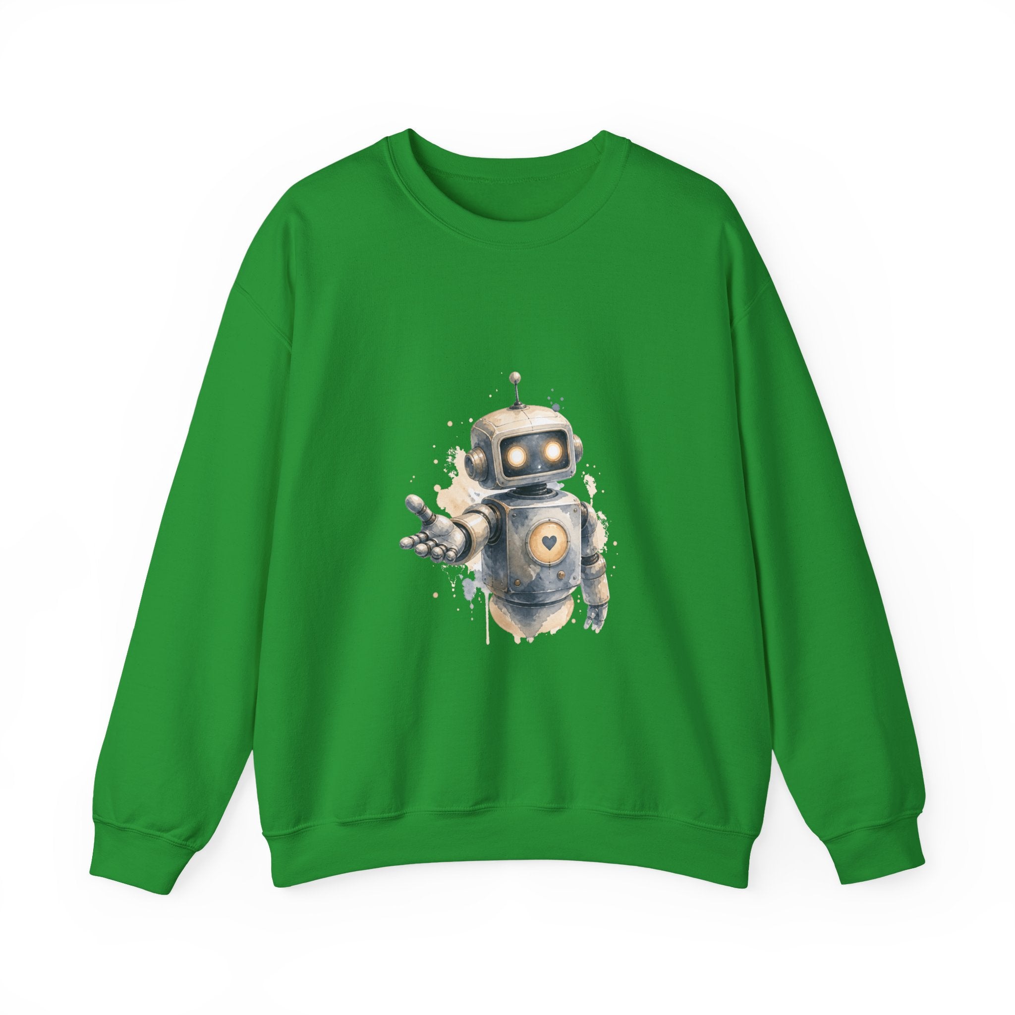 Matching Couple Sweatshirt - Robot & Heart Matching Couple Comfort Colors Crew Watercolor Art His Hers Birthday Gift - Design A