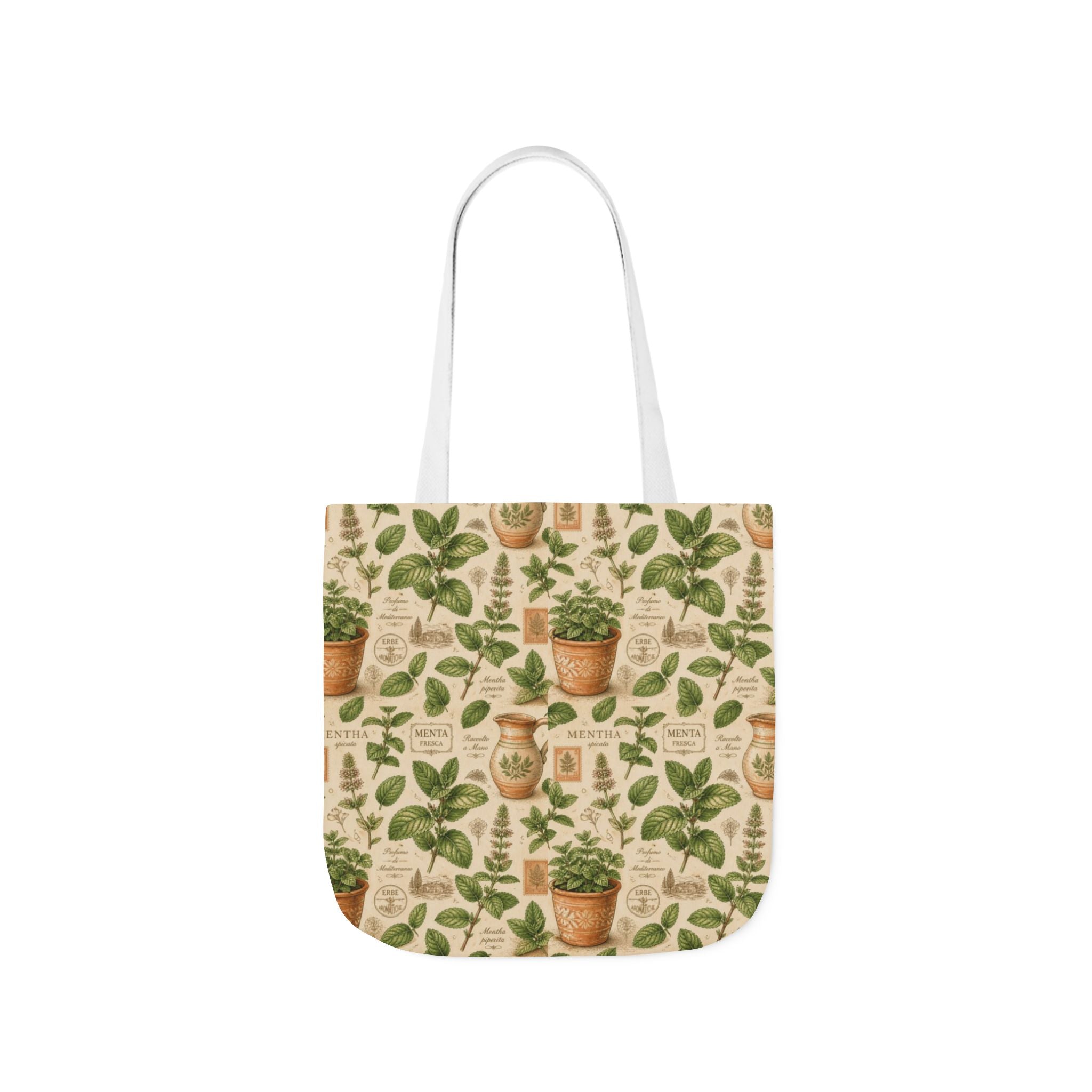 Fresh Mint Leaves Canvas Tote Bag Mediterranean Kitchen Botanical Design Italian Cottagecore Gift