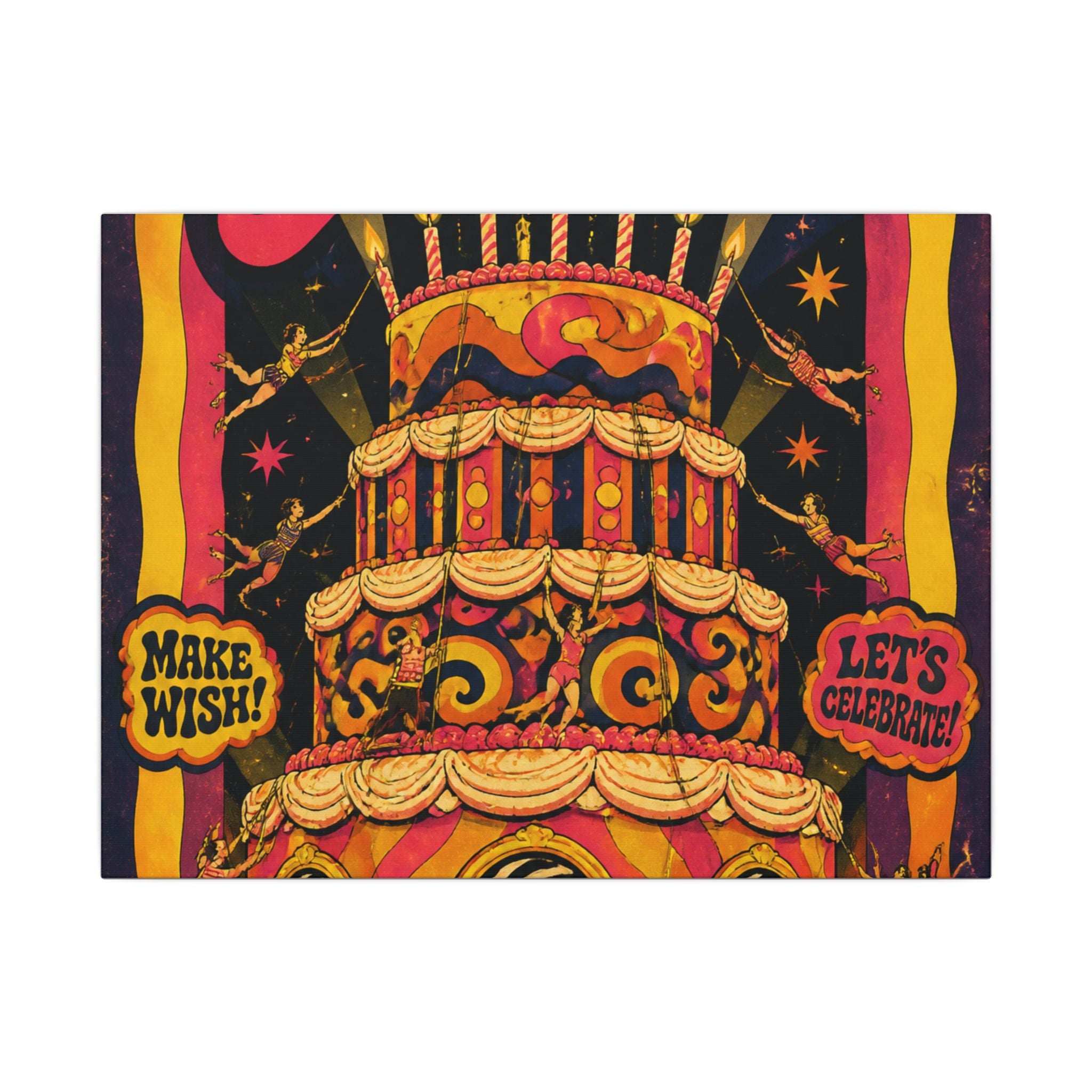 Birthday Cake Trapeze Wall Art Canvas 16×20 Psychedelic Cafe Decor Maximalist Print