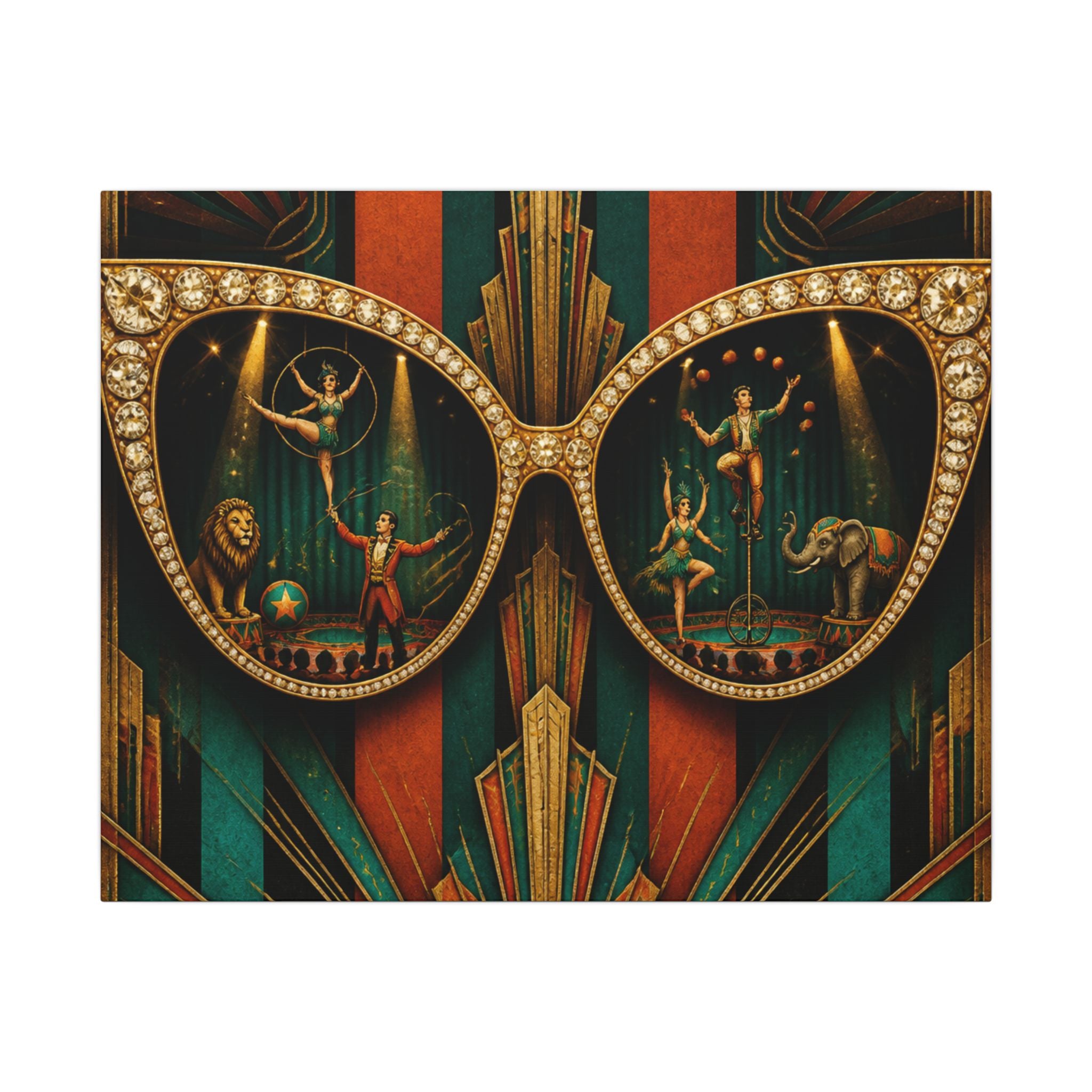 Sunglasses Circus Ring Wall Art Canvas 24×36 Art Deco Bar Area Decor Maximalist Print
