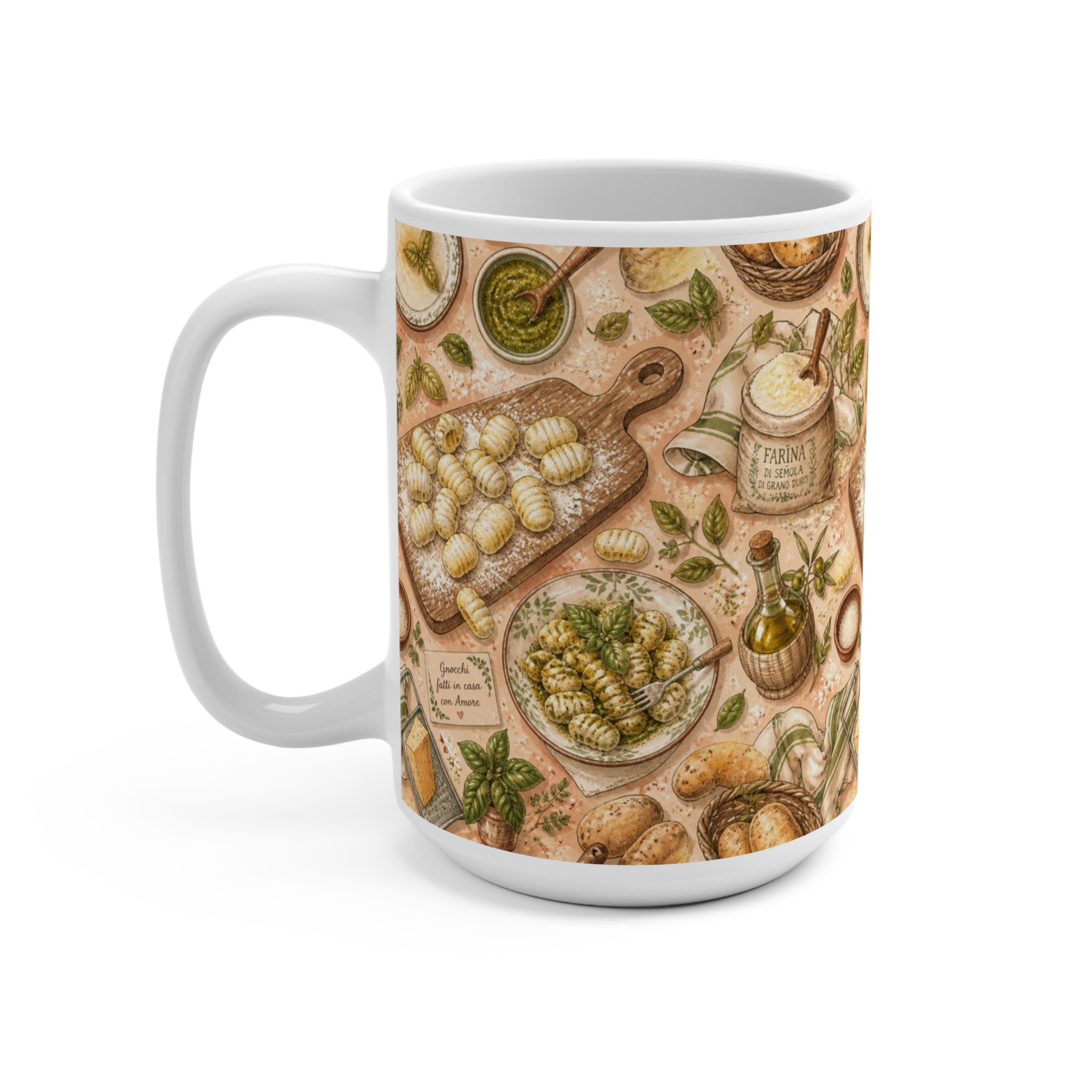 Potato Gnocchi 15oz Ceramic Mug Mediterranean Kitchen Watercolor Design Italian Cottagecore Gift