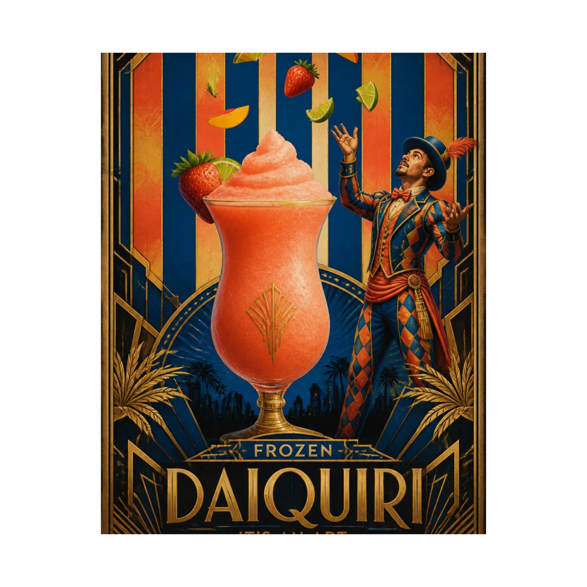 Daiquiri Fruit Juggler Wall Art Poster 18×24 Art Deco Entryway Decor Maximalist Print