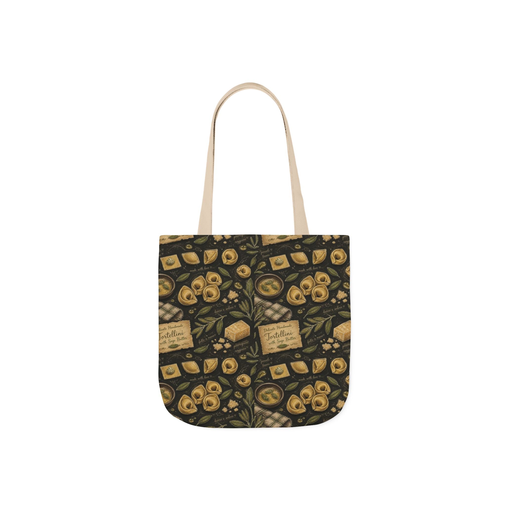 Tortellini with Sage Canvas Tote Bag Mediterranean Kitchen Chalk Art Design Italian Cottagecore Gift