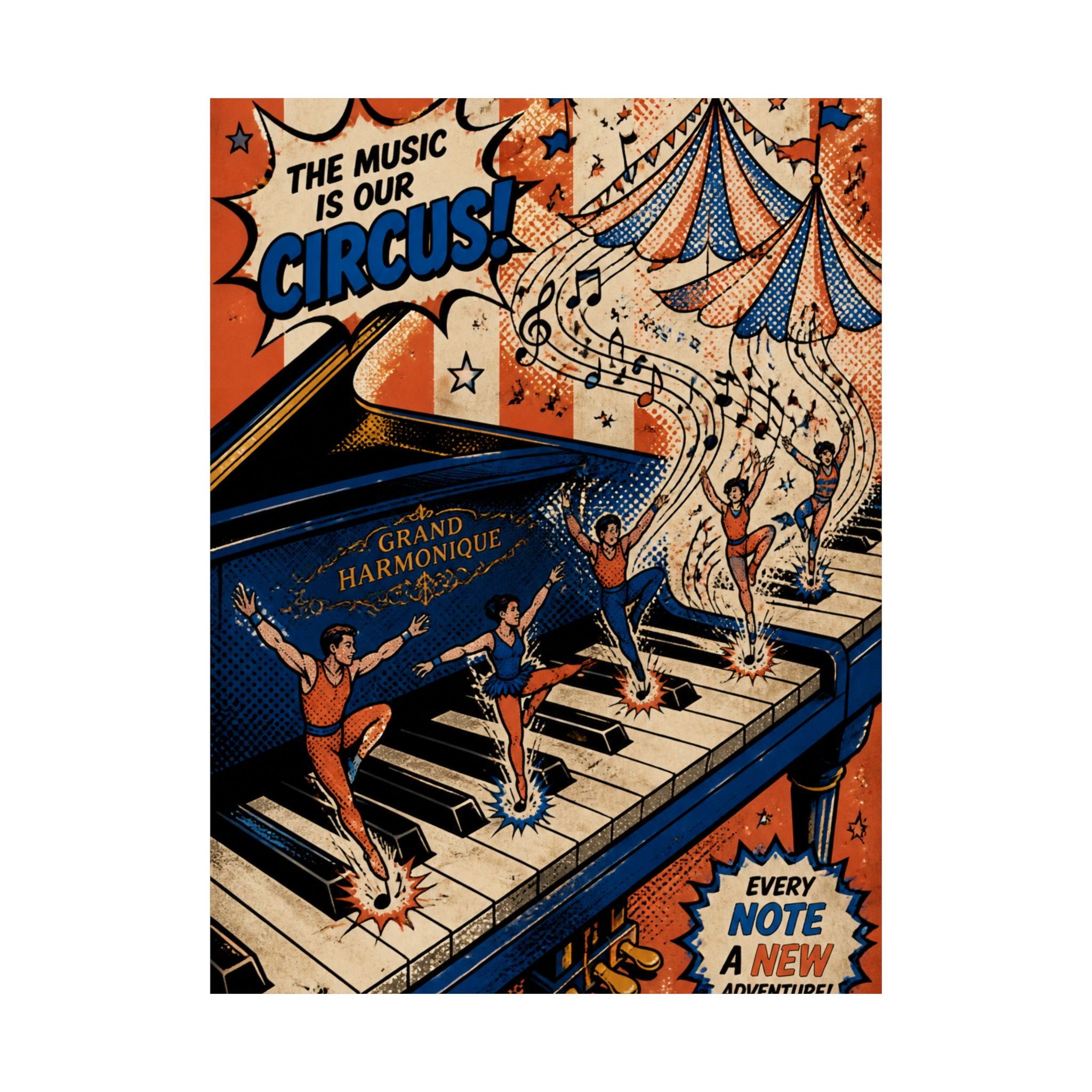 Grand Piano Acrobats Wall Art Poster 18×24 Pop Art Living Room Decor Maximalist Print