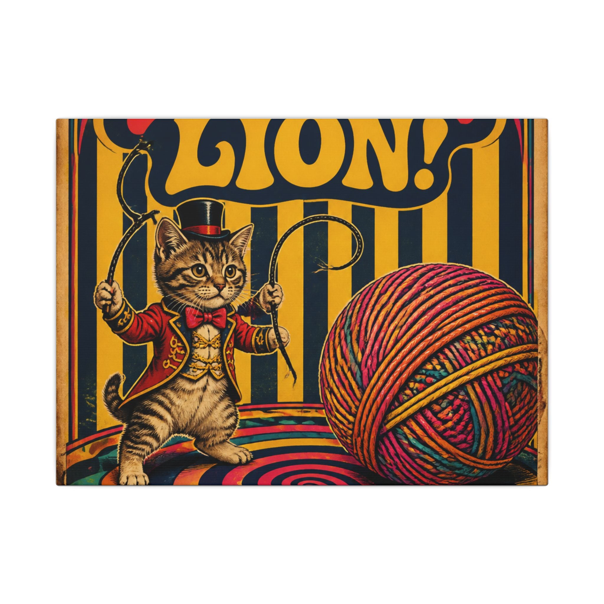 Cat Lion Tamer Wall Art Canvas 24×36 Psychedelic Dining Room Decor Maximalist Print