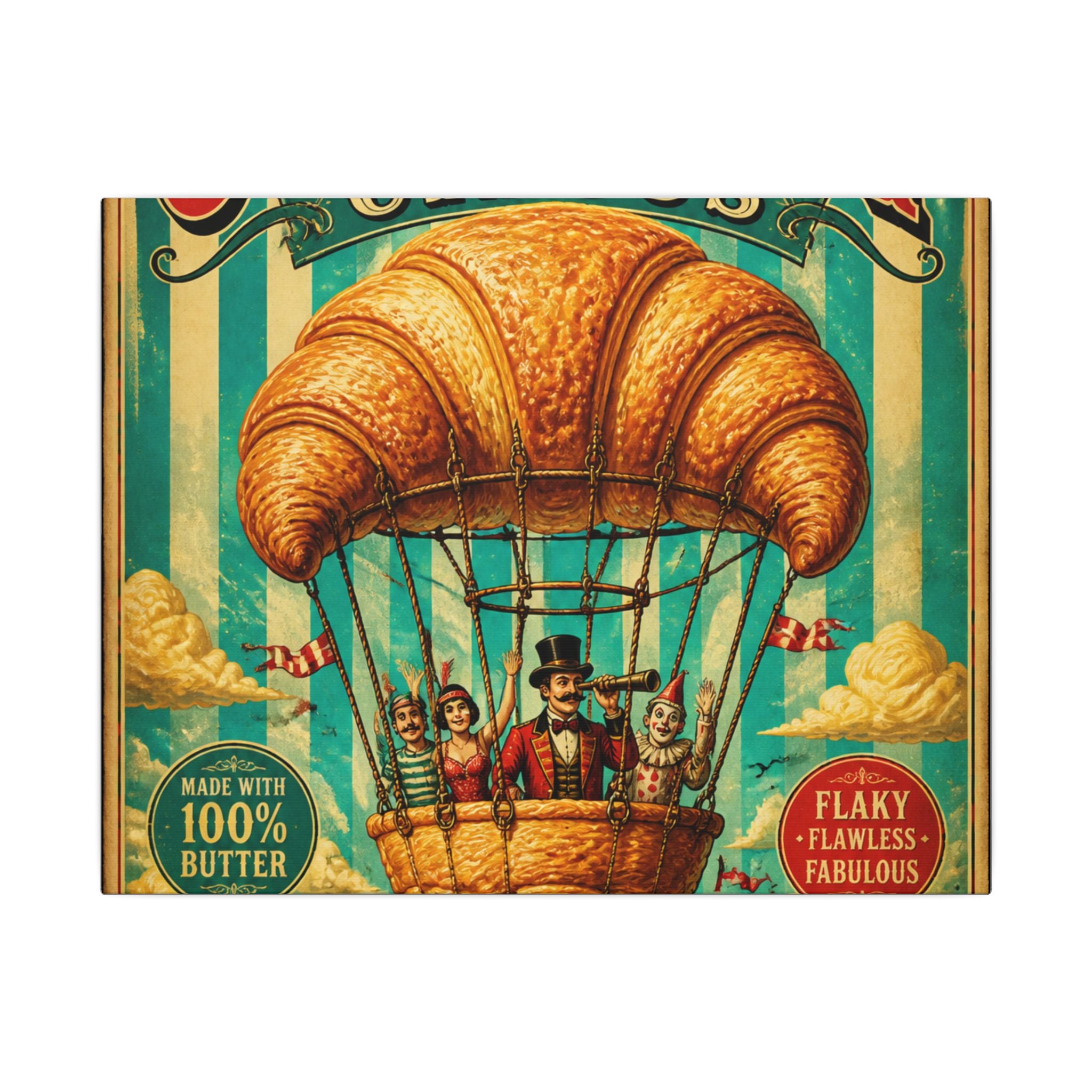 Croissant Hot Air Balloon Wall Art Canvas 24×36 Vintage Circus Bedroom Decor Maximalist Print